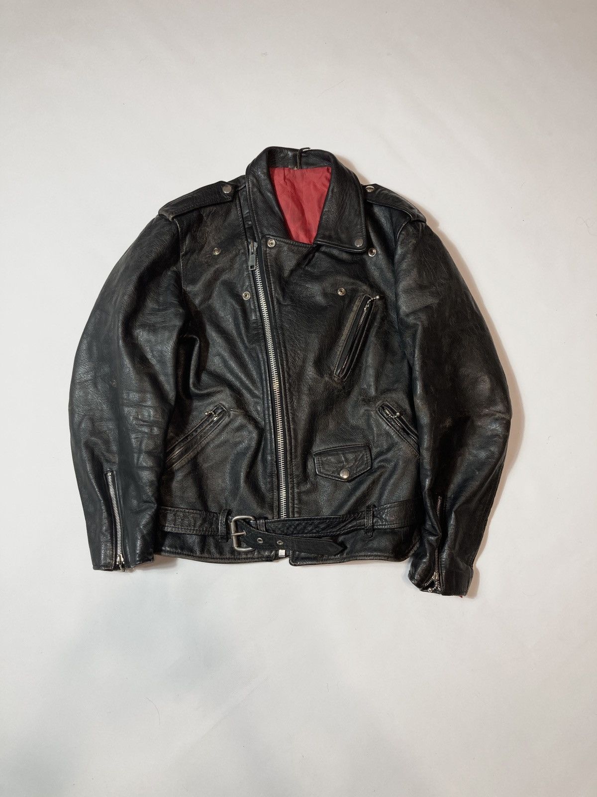 image of 1990X Clothing x Leather Jacket Vintage Real Leather Racin Jacket Biker in Black, Men's (Size Small