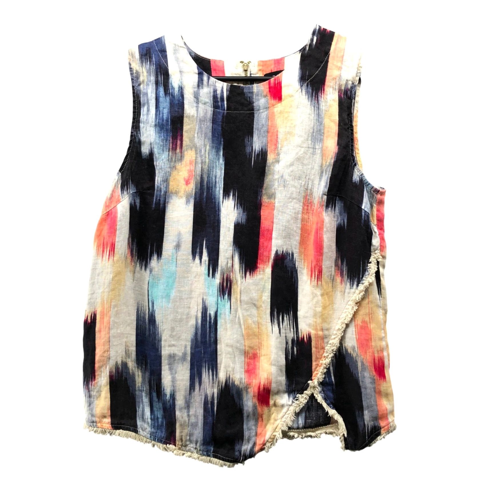 DKNY DKNY 100% Linen Sleeveless Top Womens S Tank Ikat Multicolor Frayed Asymmetric Size S / US 4 / IT 40 - 2 Thumbnail