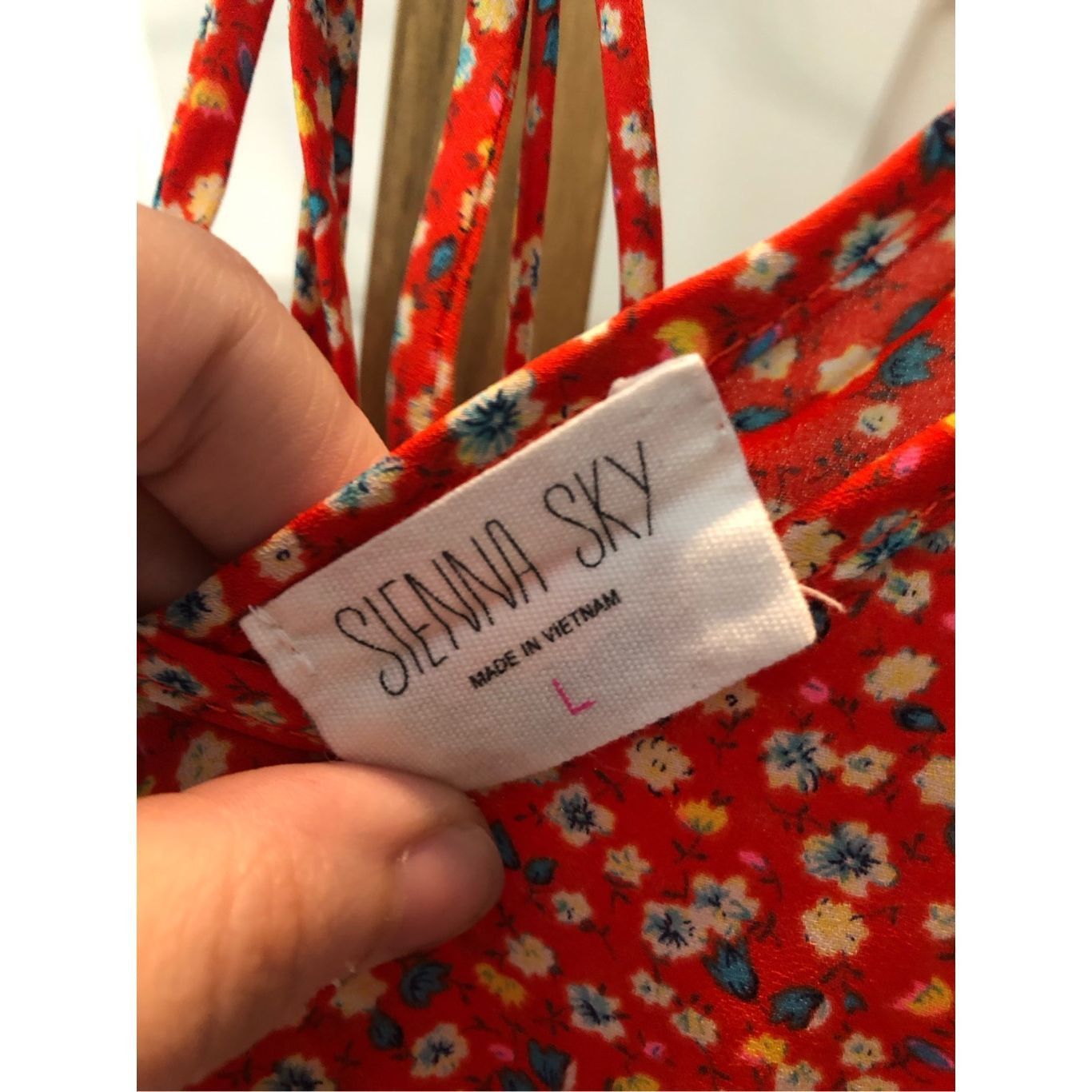 Other Sienna Sky Women’s Red with Blue Flowers Spaghetti Strap Ruf Size L / US 10 / IT 46 - 4 Thumbnail