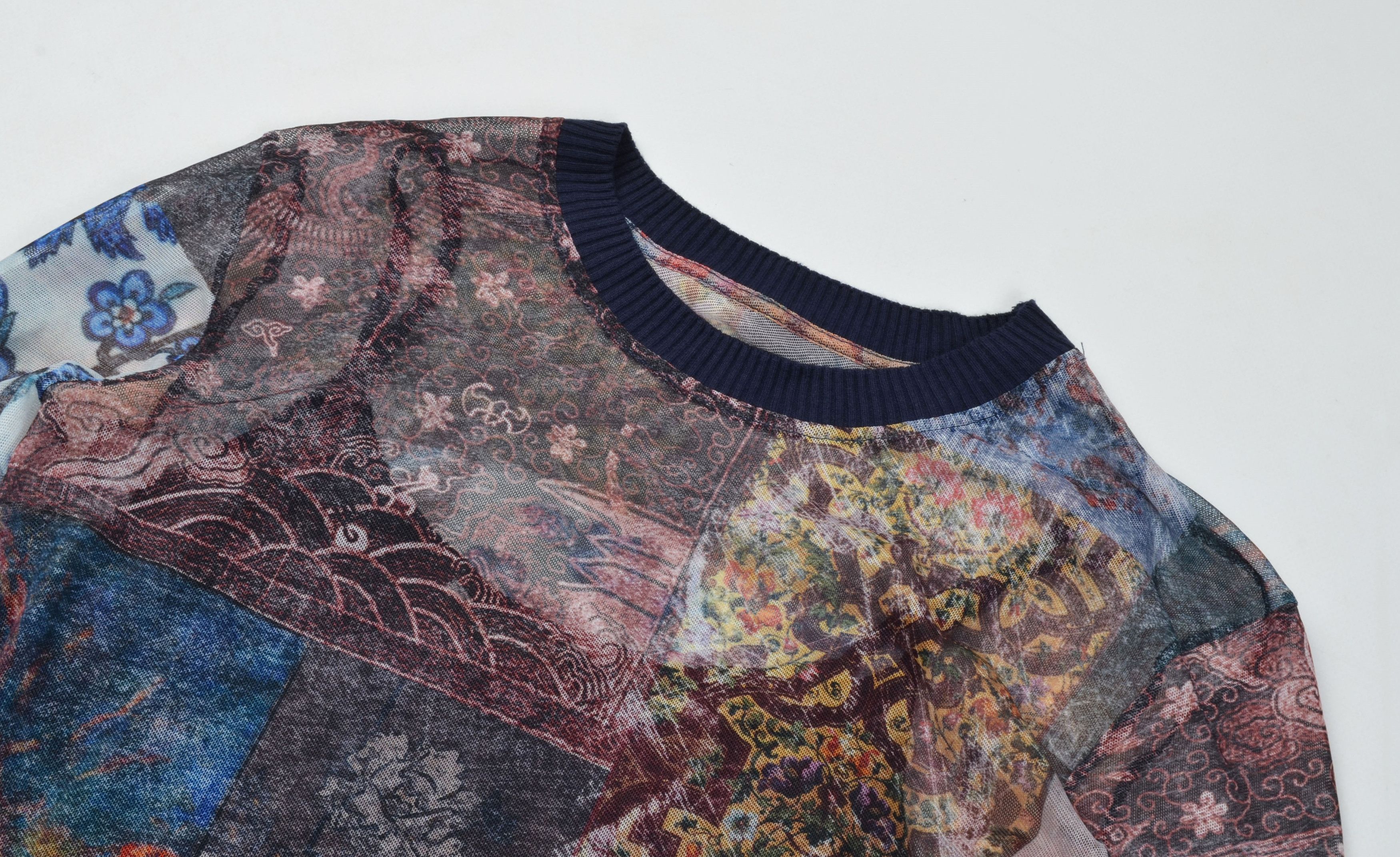 Designer × Desigual × Vintage Desigual Y2K Mesh Printed Long Sleeve Boho Top Blouse Size L / US 10 / IT 46 - 5 Thumbnail
