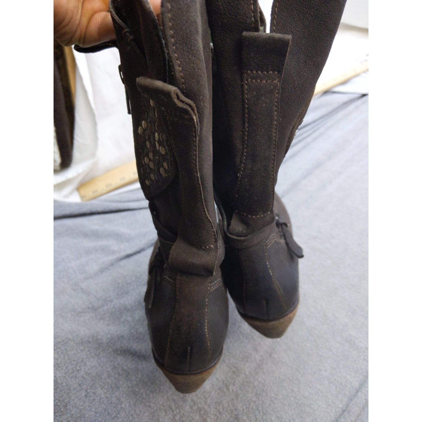 Vintage Nico Nerini Boots Womens 6.5 Brown Leather Mid Calf Zip Studded Biker Boots Size US 7 / IT 37 - 5 Thumbnail