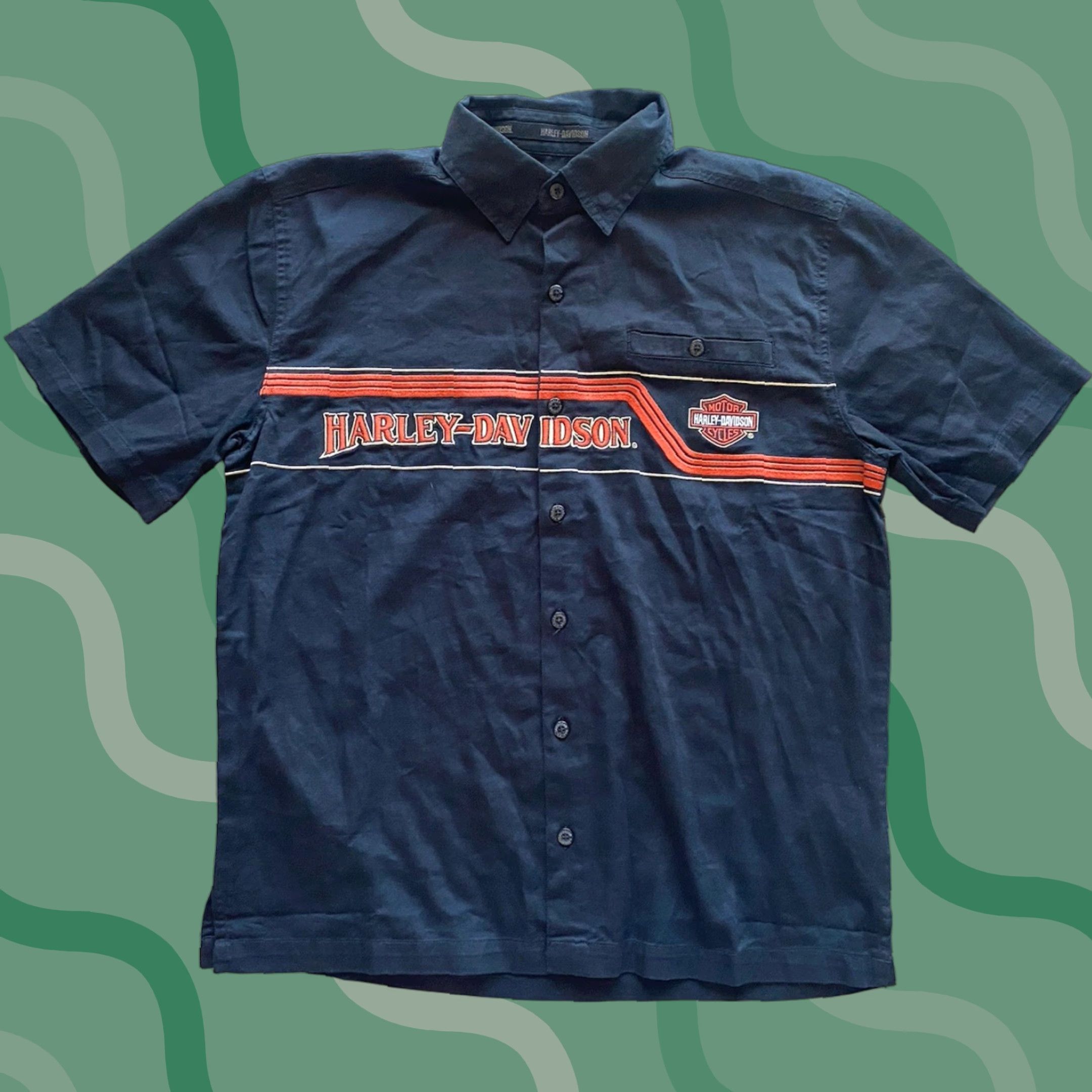 Harley Davidson Harley-Davidson Shirt Mens M Black Orange Short Sleeve Button-Down Embroidered Size US M / EU 48-50 / 2 - 1 Thumbnail