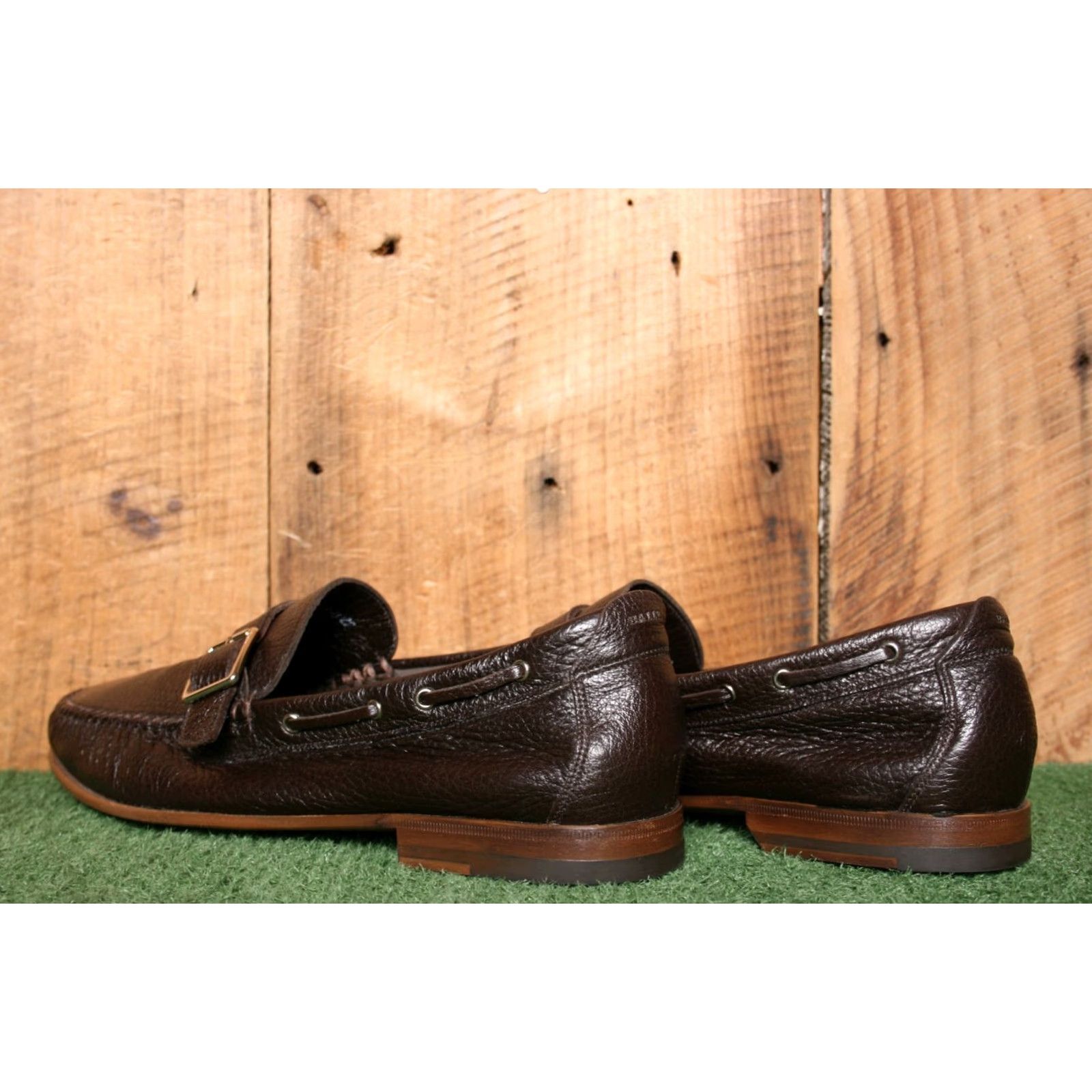 Bally BALLY Brown Pebbled Leather Buckle Strap Moc Toe Loafers UK 8.5 E US 9.5 D Slip On Mens Leather Loafer Size US 9 / EU 42 - 3 Thumbnail