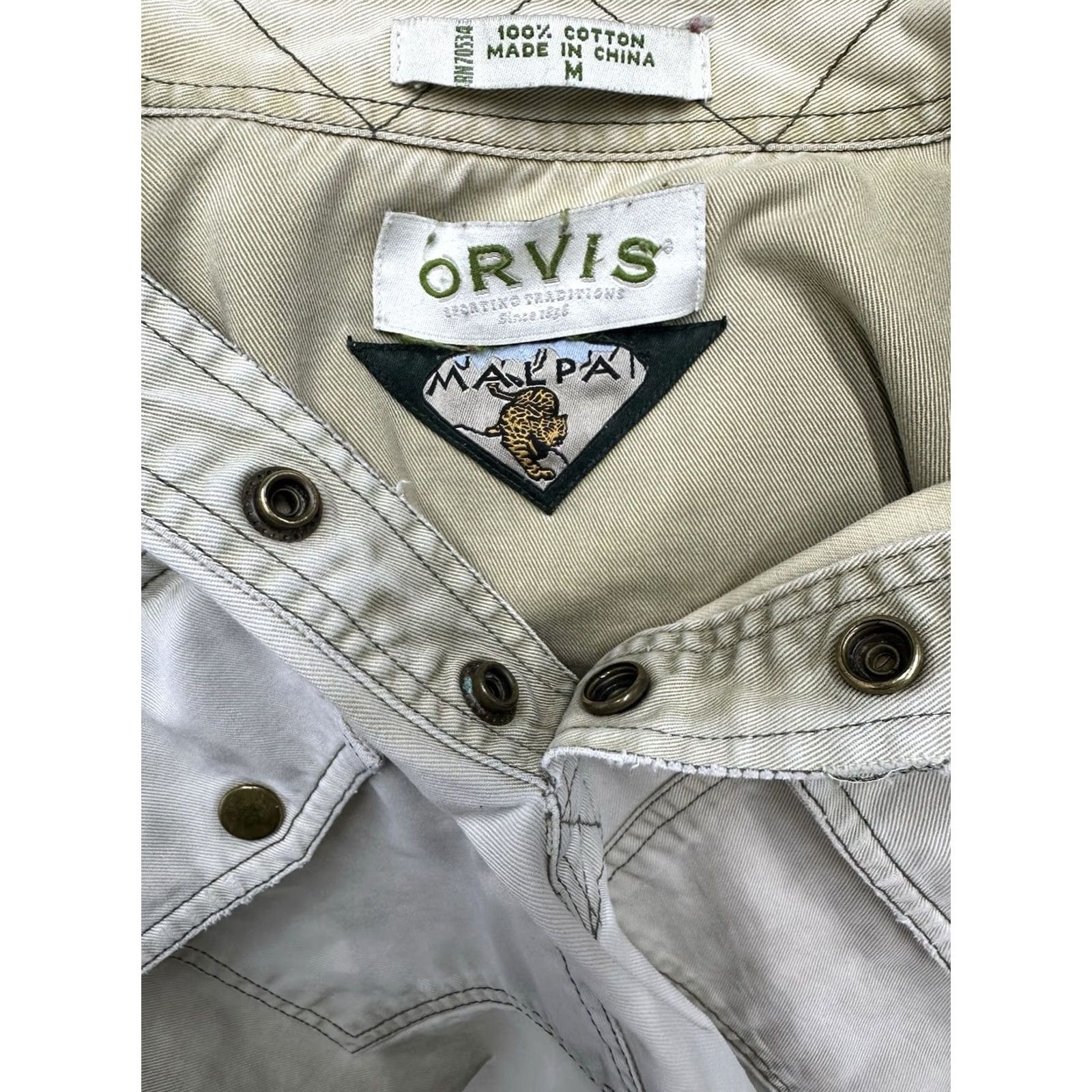 Orvis VINTAGE ORVIS Canvas Popover Shirt Medium Green Heavyweight Cotton Snap Front Destroyer Mens Size US L / EU 52-54 / 3 - 6 Thumbnail