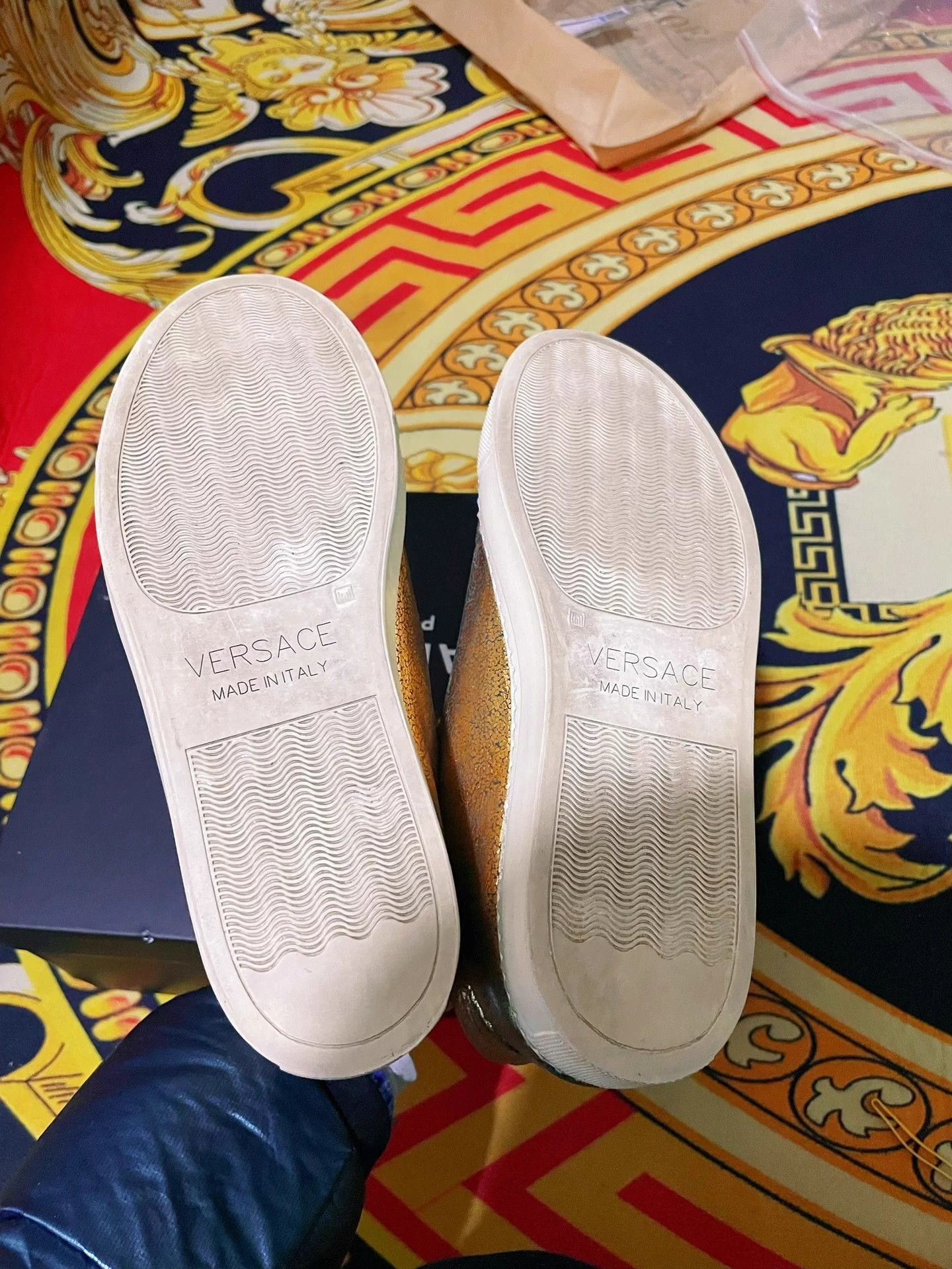 Versace Versace Gold Cracked Kangaroo Leather Hi-Top Sneakers 40 Size US 7 / EU 40 - 9 Thumbnail