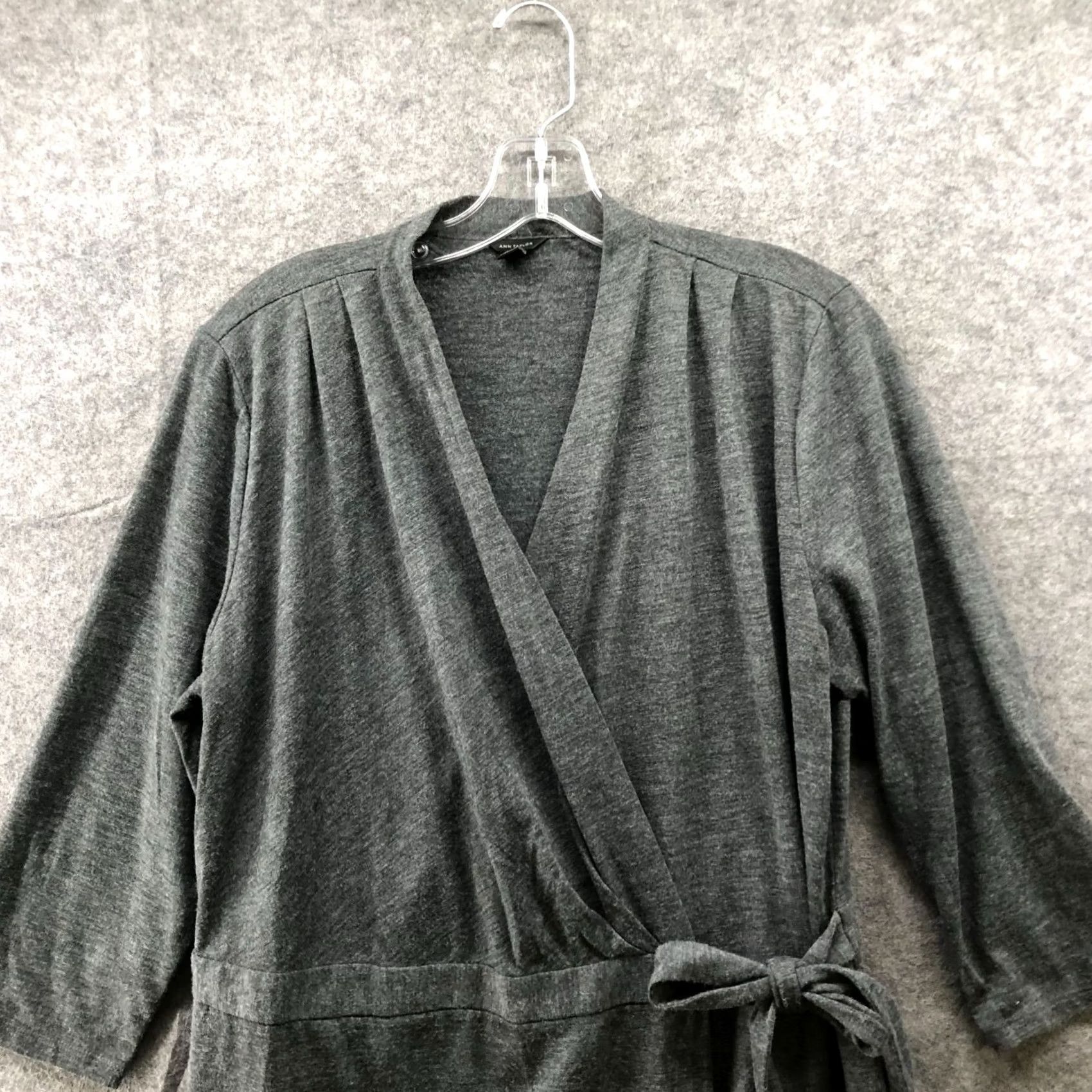 Ann Taylor Ann Taylor Wrap Dress Size 14 Gray Knee Length 3/4 Sleeve Genuine Side Tie Size XL / US 12-14 / IT 48-50 - 3 Thumbnail
