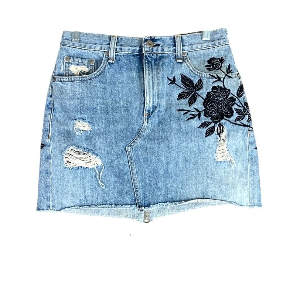 Rag & Bone Rag & Bone Womens Skirt Blue Denim Embroidered Mini Distressed 26 Casual Party/Cocktail Travel Size 26" / US 2 / IT 38 - 2 Thumbnail