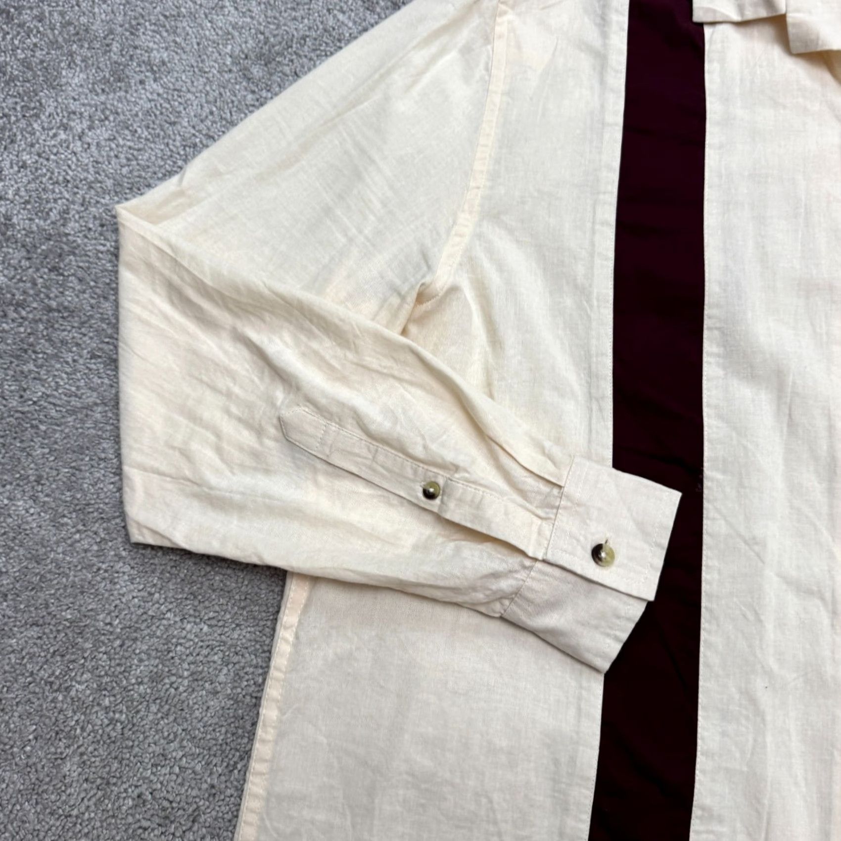 John Varvatos Asos Design Button Down Shirt Mens Medium Cream Burgundy Striped Cotton Casual Size US L / EU 52-54 / 3 - 4 Thumbnail