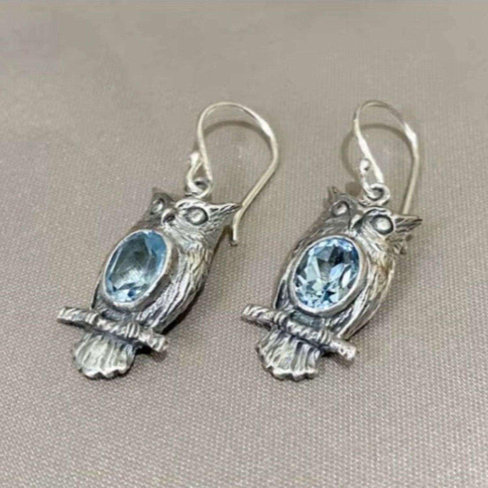 Other Owl Blue Crystal Dangle Earrings Silver Tone Jewelry Size ONE SIZE - 2 Thumbnail