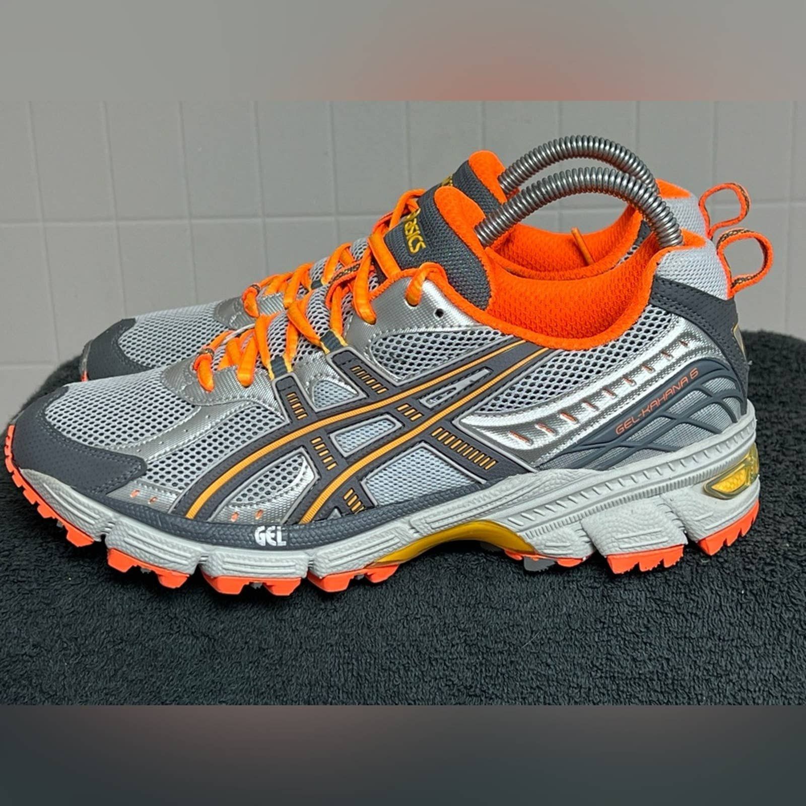 Asics Asics Womens Gel Kahana 6 Gray Hyper Orange Shoes Size 9