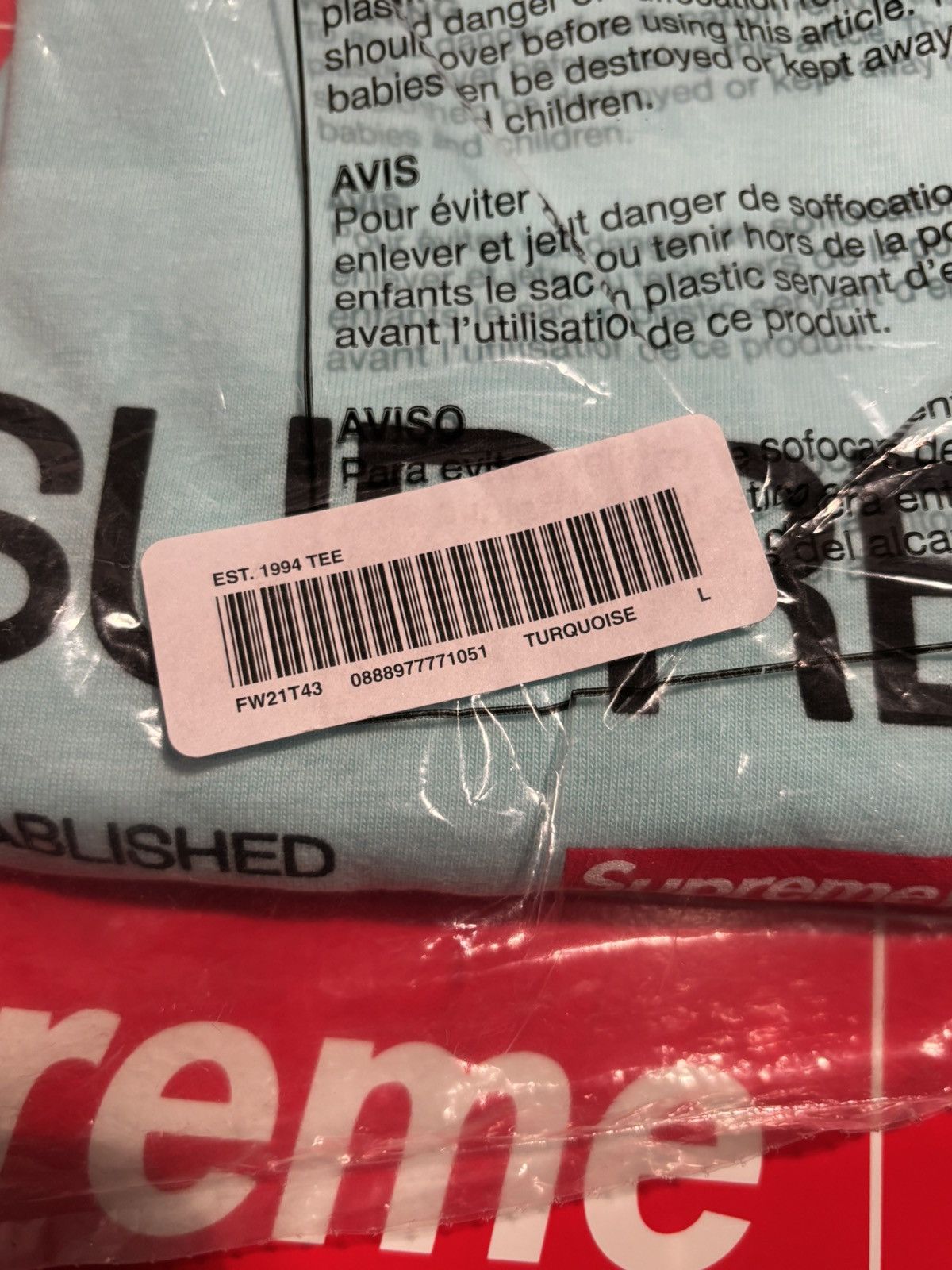 Supreme SUPREME Est. 1994 Tee Turquoise FW21 new size Large Size US L / EU 52-54 / 3 - 2 Thumbnail