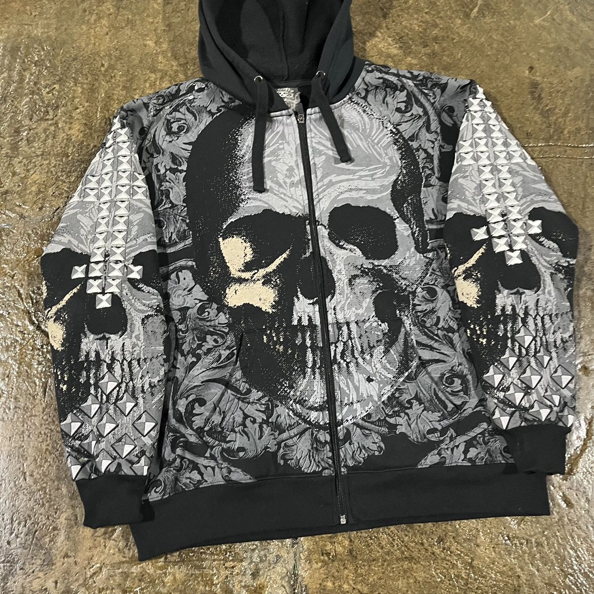 Affliction × Tapout × Vintage Crazy Y2K Affliction Style Zip-Up Hoodie Skull Grunge Skater Size US L / EU 52-54 / 3 - 4 Thumbnail