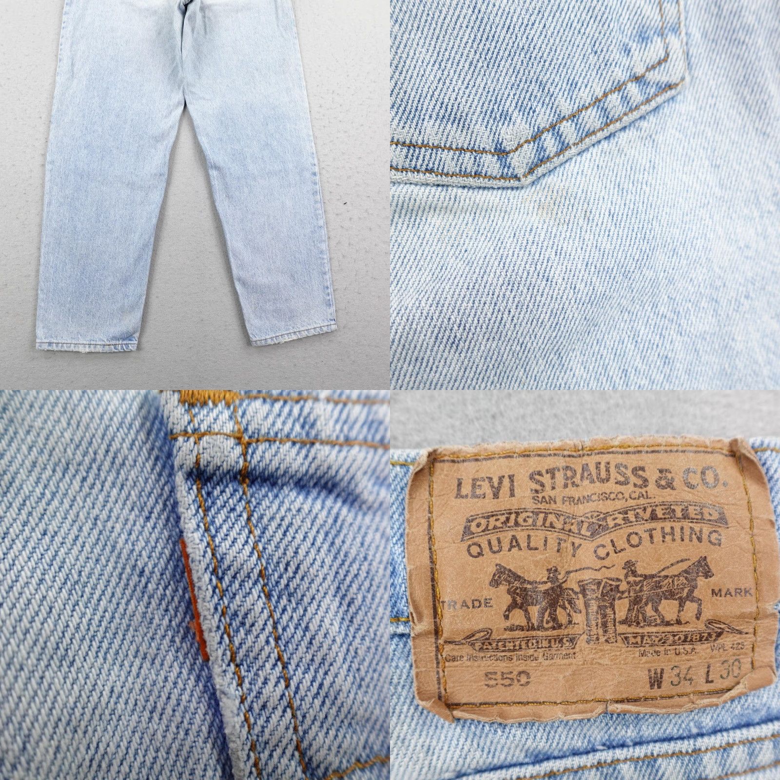 Levi's Vintage Levis Jeans Mens 34x30 Blue Denim 550 Loose Fit Tapered Orange Tab 90s Size US 34 / EU 50 - 8 Thumbnail
