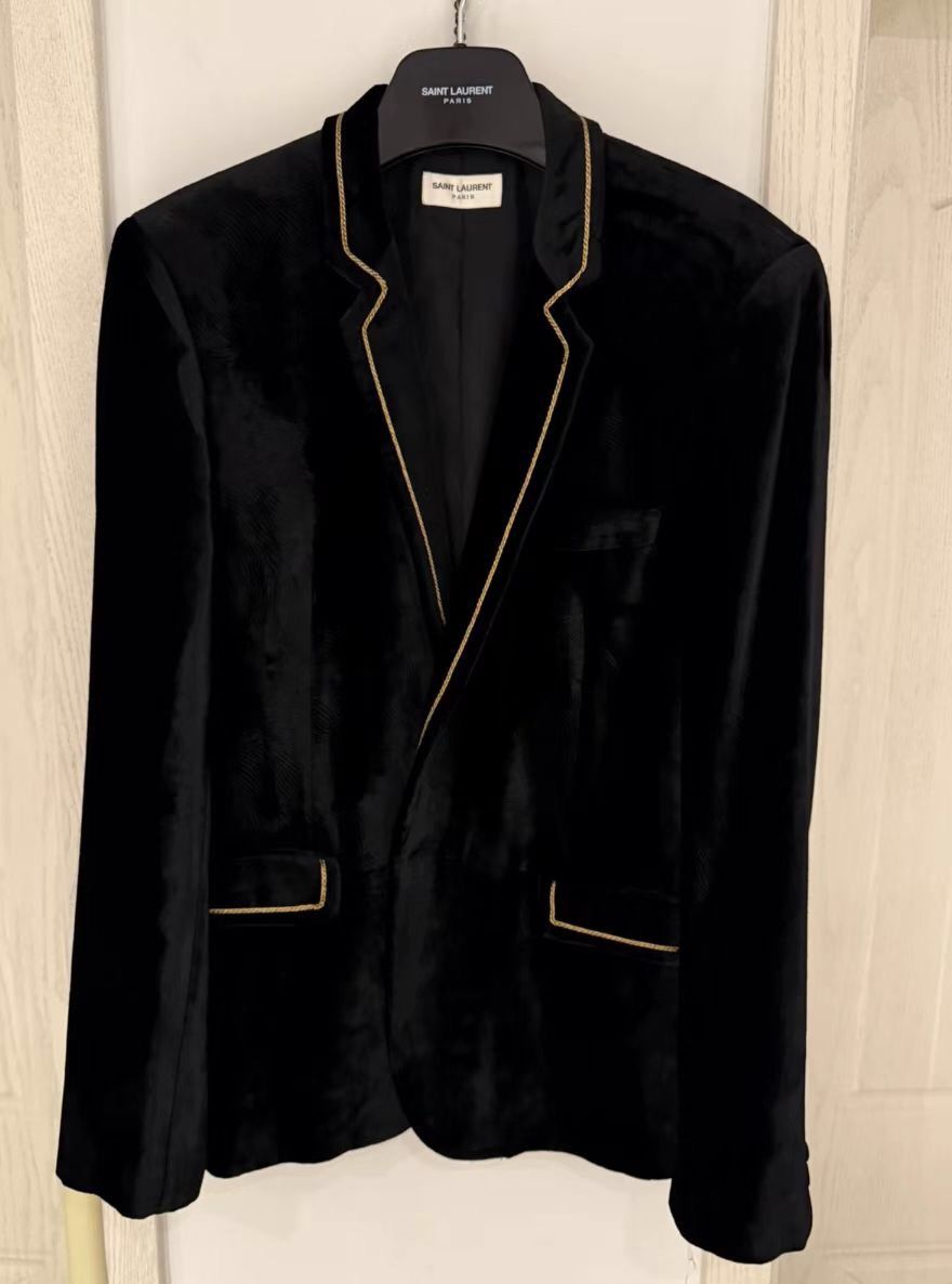 Saint Laurent Paris × Yves Saint Laurent Saint Laurent YSL black velvet gold border sui2412-Nextarrow Size 52R - 4 Thumbnail