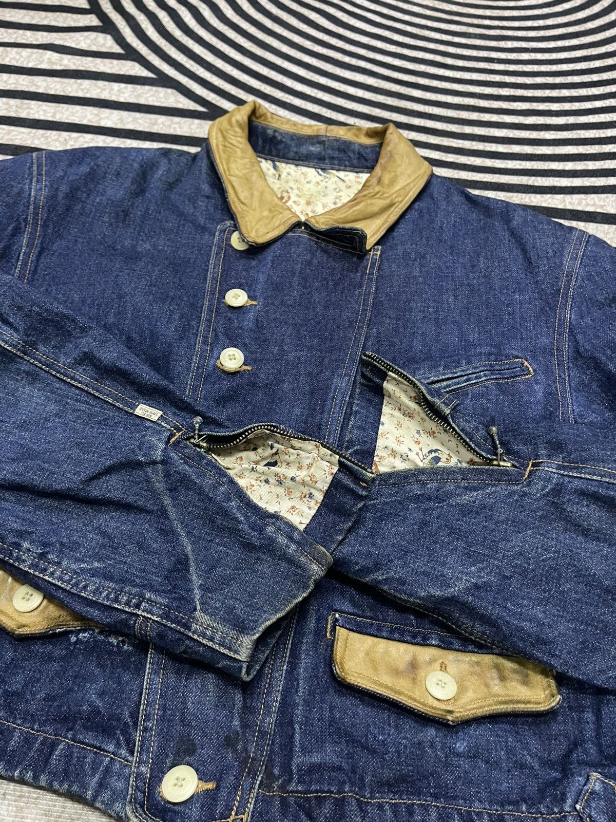 PPFM 90s PEYTON PLACE FOR MEN (PPFM) DENIM LEATHER BIKER JACKET Size US S / EU 44-46 / 1 - 12 Thumbnail