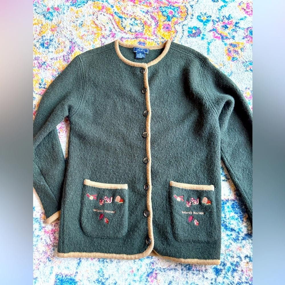 Designer Vintage Embroidered Wool Cardigan Size S / US 4 / IT 40 - 1 Thumbnail