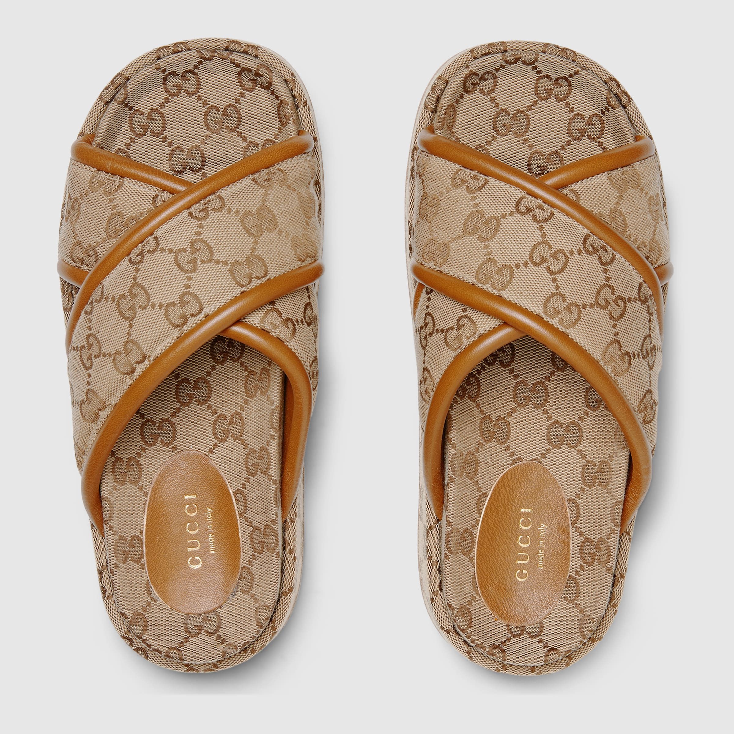 Gucci oc11z1025 Women's GG Platform Sandals in Beige & Dark Brown Size US 4 / IT 34 - 5 Thumbnail