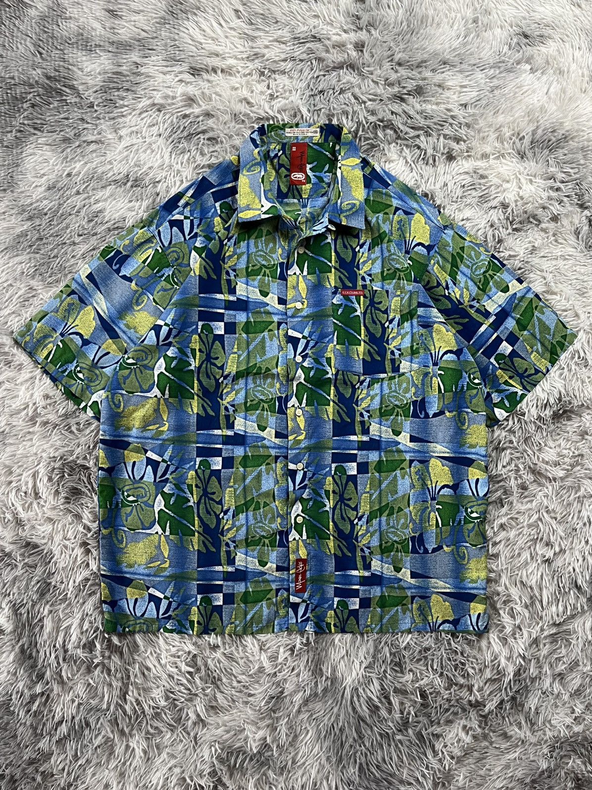 Ecko Unltd. Vintage 90’s Marc Ecko Men‘s Blue & Green Hawaiian Shirt Size US XXL / EU 58 / 5 - 3 Thumbnail