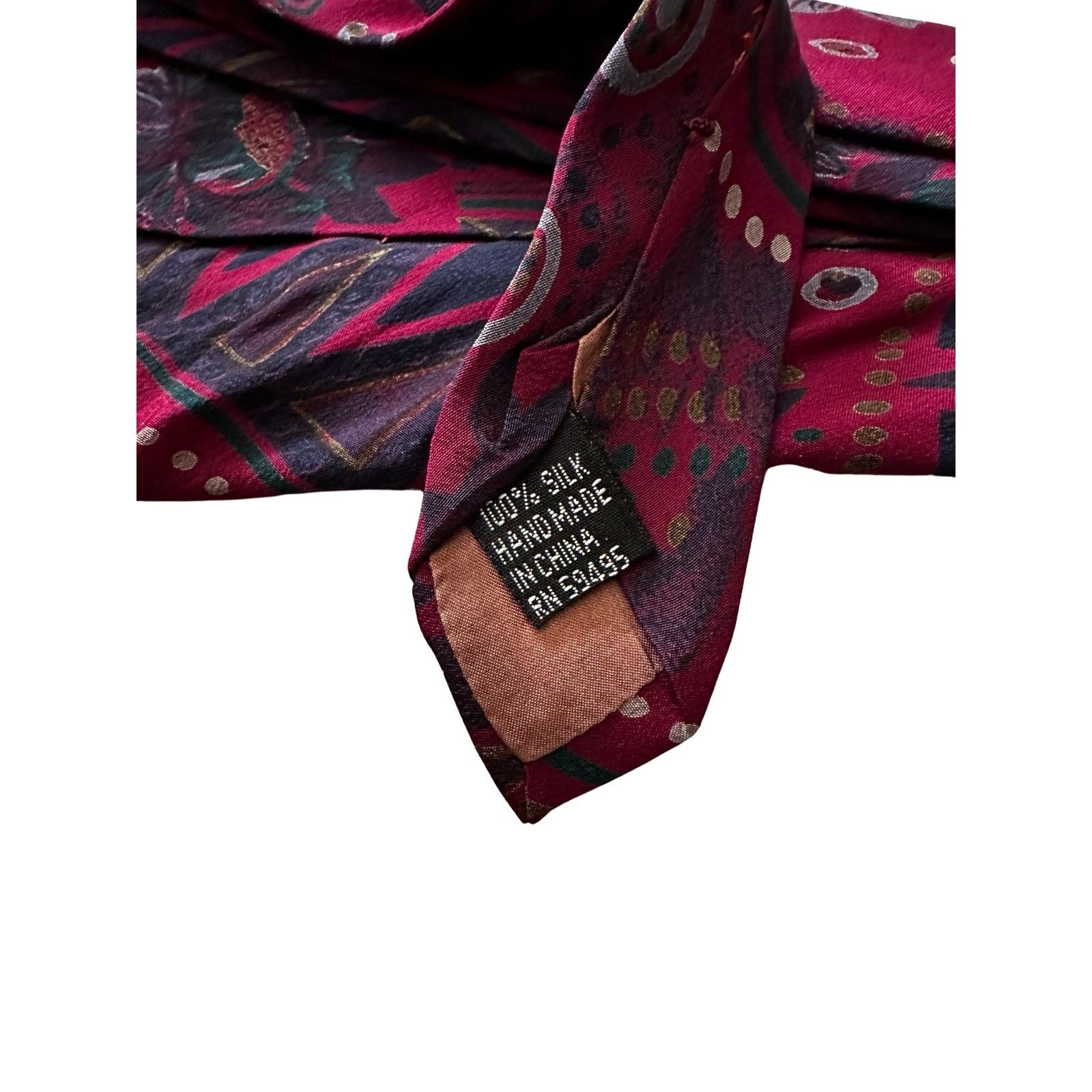 Vintage Vintage 80s Maroon Geometric Silk Necktie Size ONE SIZE - 3 Thumbnail