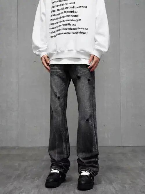 Japanese Brand × Jean High street ripped black and gray bootcut jeans Size US 32 / EU 48 - 2 Thumbnail