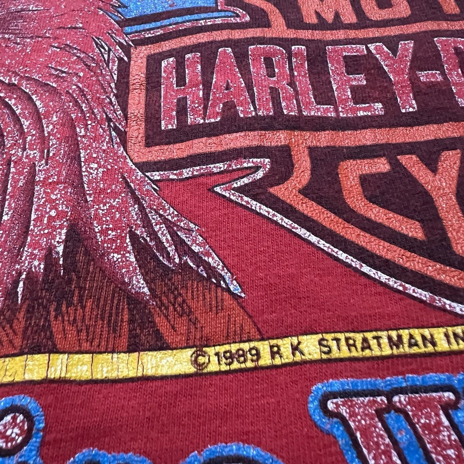 Hanes VTG Harley Davidson 1989 Red Racine Eagle 80s Biker Shirt M Size US M / EU 48-50 / 2 - 4 Thumbnail