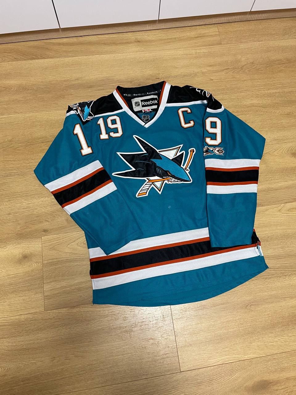 image of Hockey Jersey x Nhl San Jose Sharks Thornton 19 Reebok Jersey Hockey Vintage in Blue (Size Large)