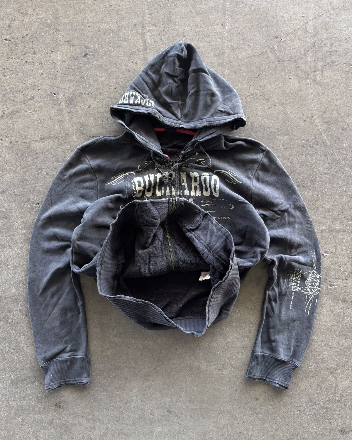 If Six Was Nine × Japanese Brand × Le Grande Bleu (L.G.B.) 2000s Buckaro Poem Faded Black Zip Up Hoodie Size US L / EU 52-54 / 3 - 7 Thumbnail