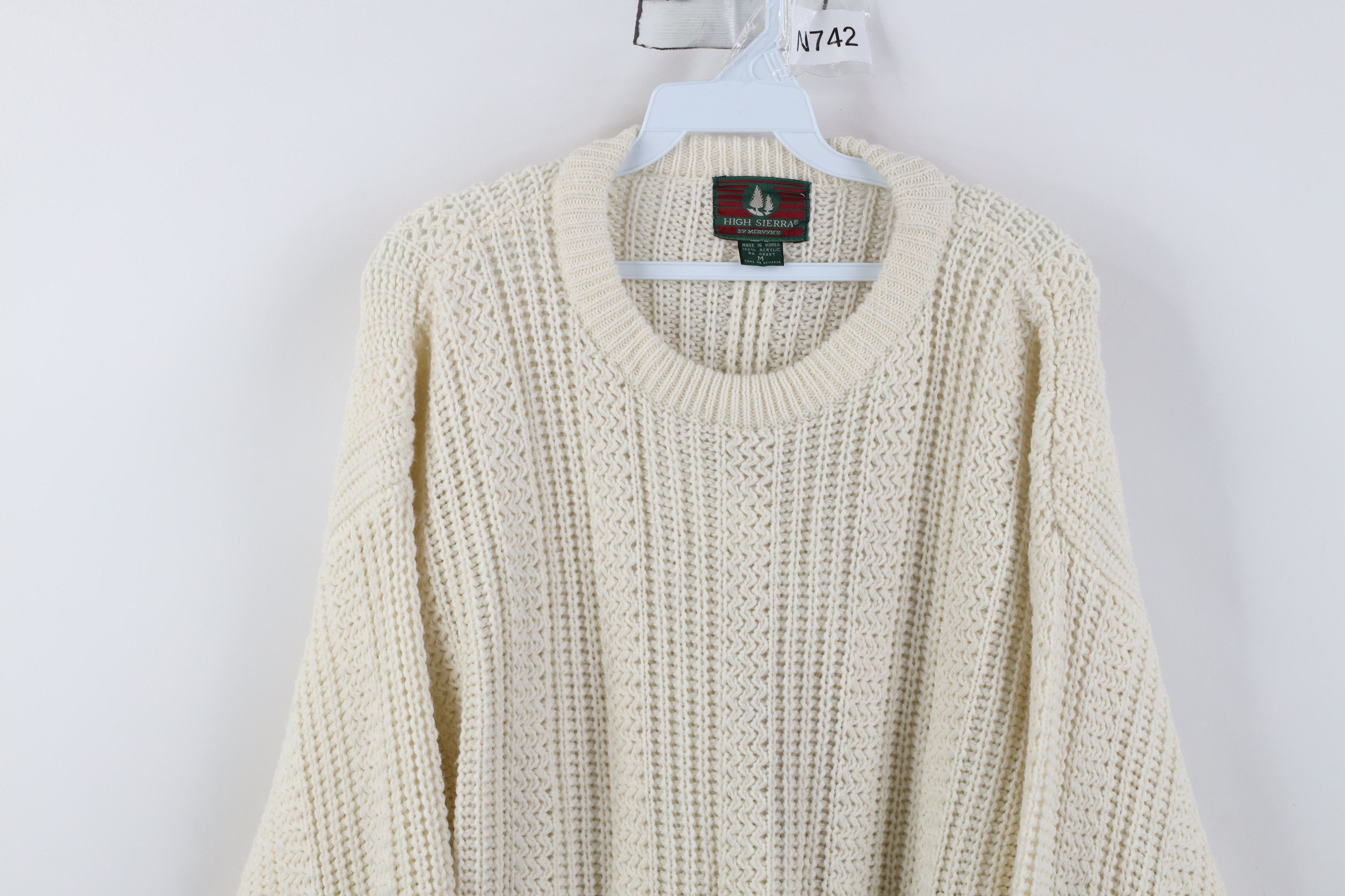 Vintage Vintage 90s Streetwear Ribbed Knit Crewneck Sweater Cream Size US M / EU 48-50 / 2 - 2 Thumbnail
