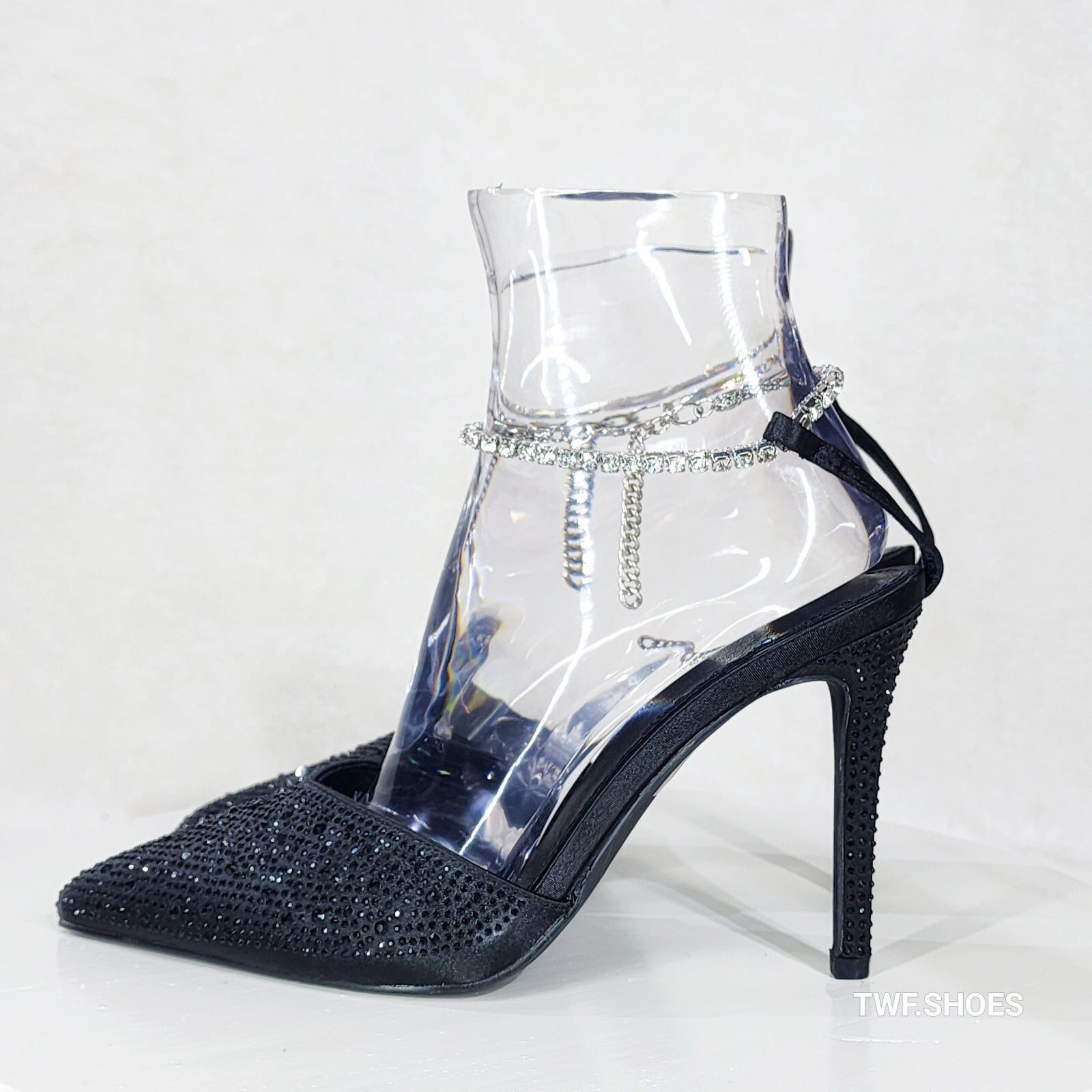 Other Simply Sexy Slip on Ankle Bracelet Black Rhinestone Pointy T Size US 8.5 / IT 38.5 - 1 Thumbnail