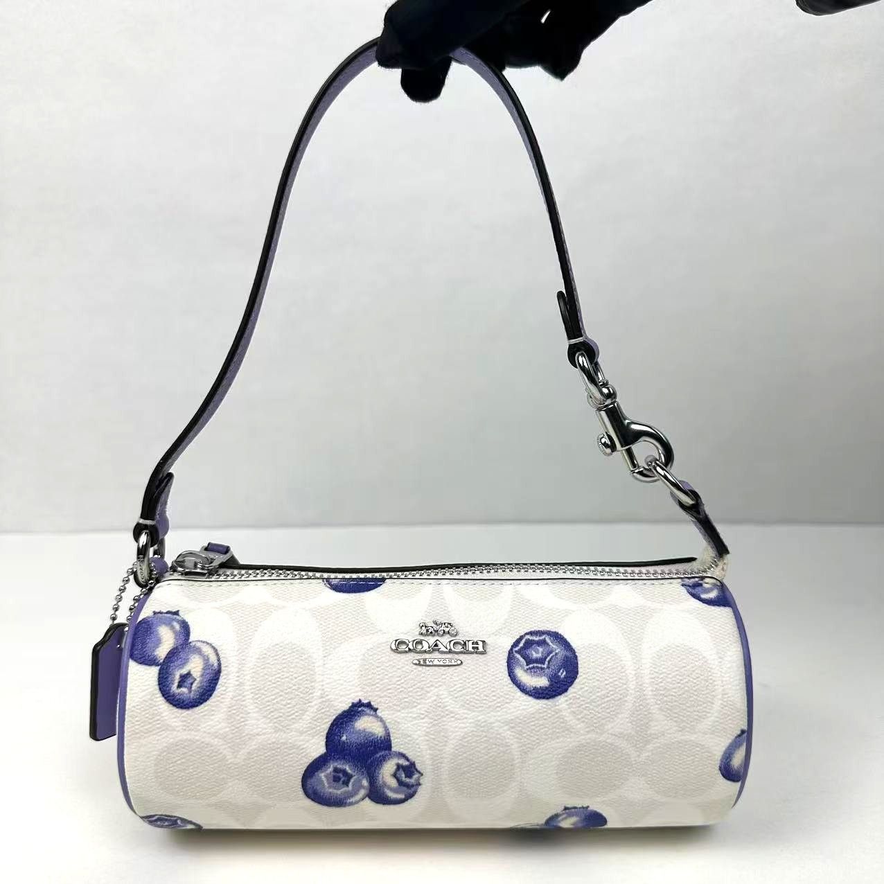 Coach Nolita Barrel Bag Sig Canvas Blueberry Print Chalk New in White, Women's