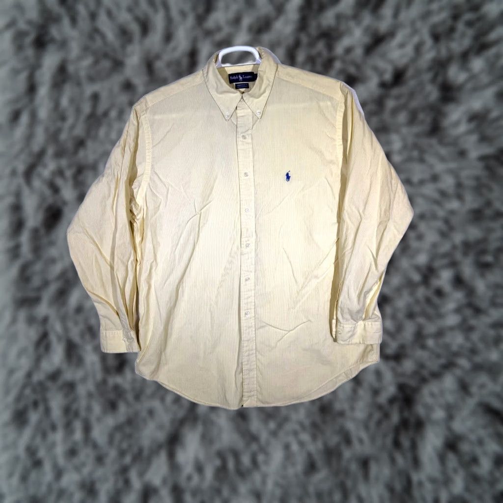 Ralph Lauren VINTAGE Ralph Lauren Yarmouth Dress Shirt Men’s 17 34/35 Yellow Striped Cotton Shirt Size 46R - 1 Thumbnail