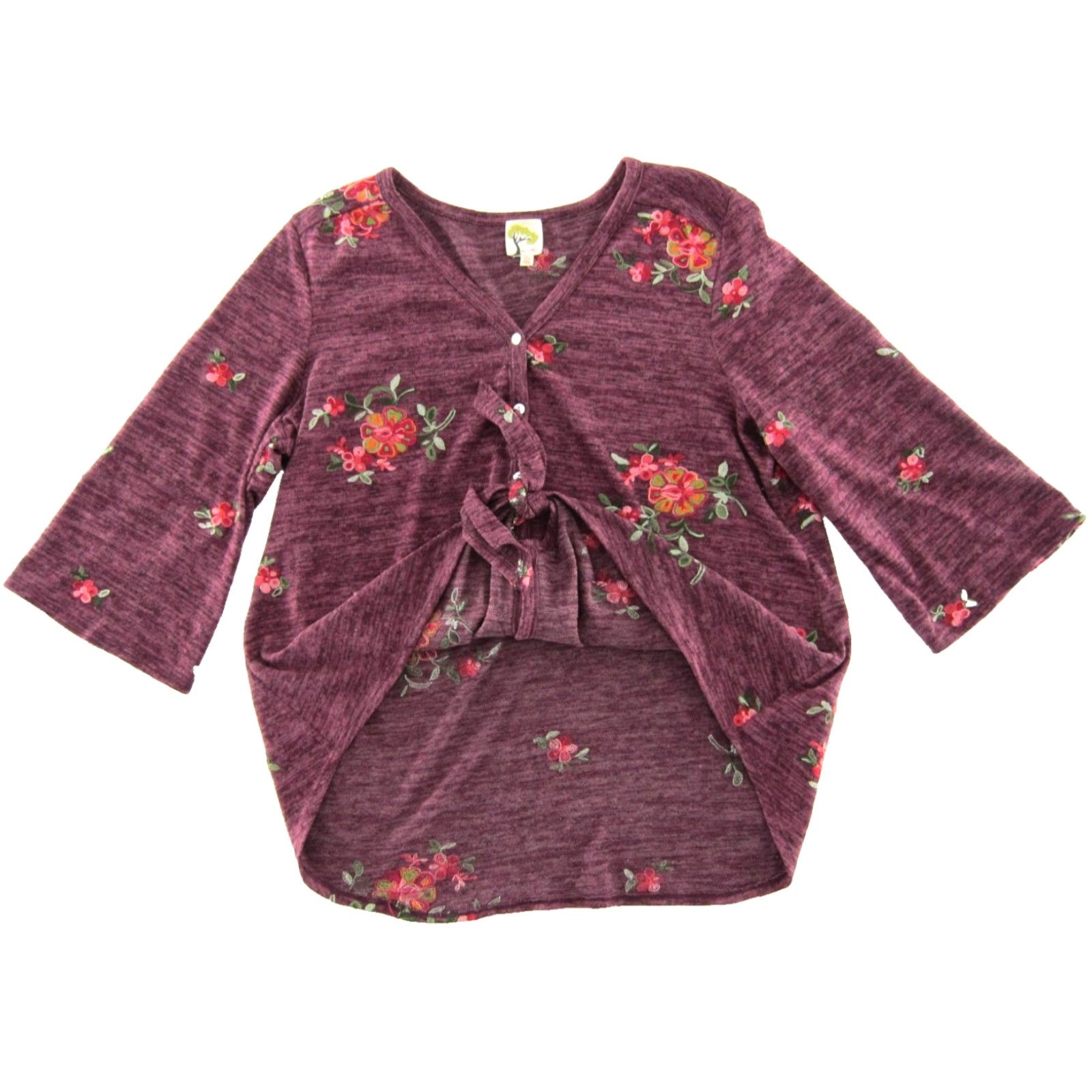 Pinko Fig and Flower Pink Embroidered Floral 3/4 Sleeve V-Neck Button Down Blouse 2X Size XXL / US 16-18 / IT 52-54 - 4 Thumbnail