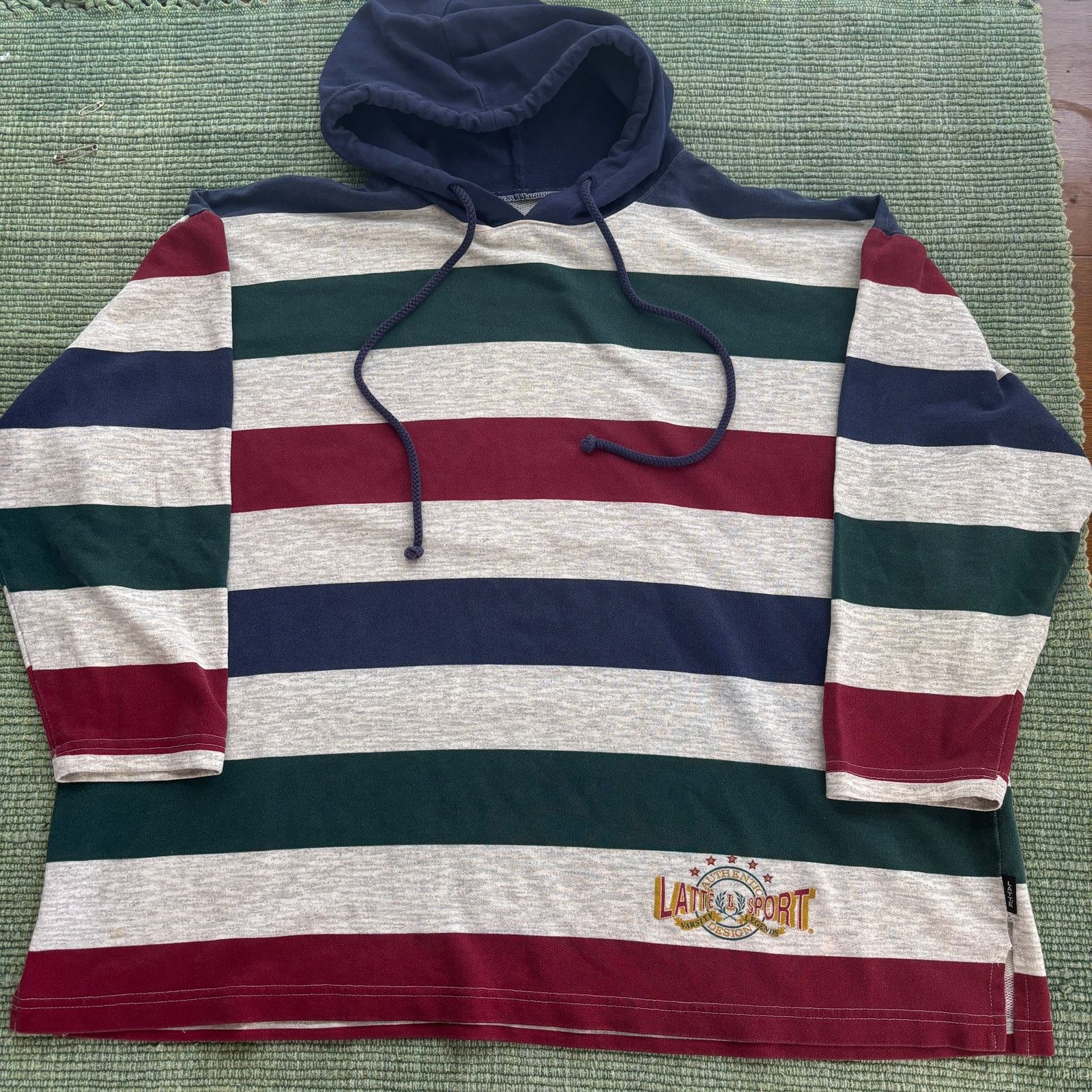 Vintage Vintage LATTE Striped Cotton 80s 90s Hooded Sweatshirt Sz XL Size XL / US 12-14 / IT 48-50 - 1 Thumbnail