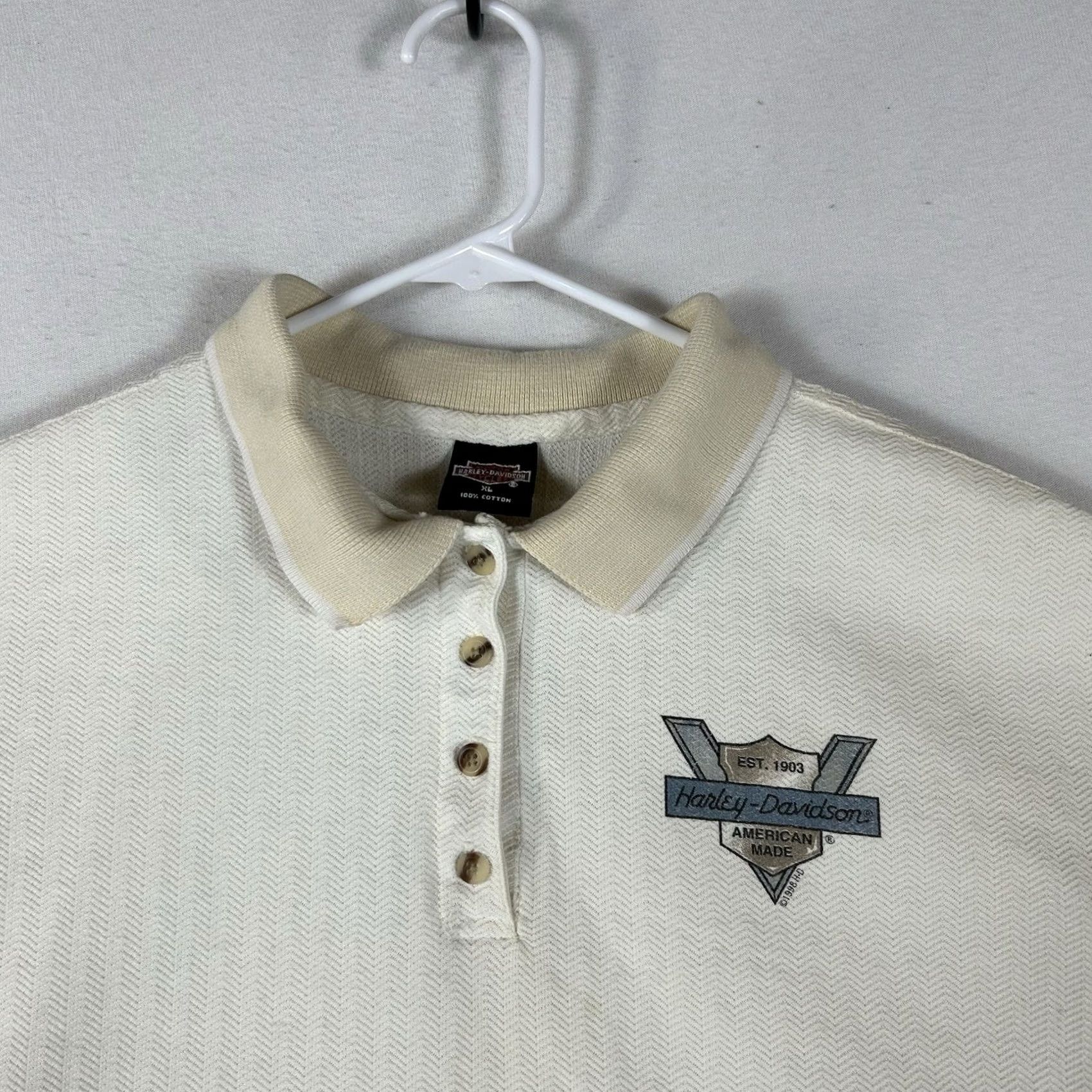 Harley Davidson VINTAGE Harley-Davidson Polo Shirt Mens XL Yellow Short Sleeve Stained Logo 100% Cotton Size US XL / EU 56 / 4 - 2 Thumbnail