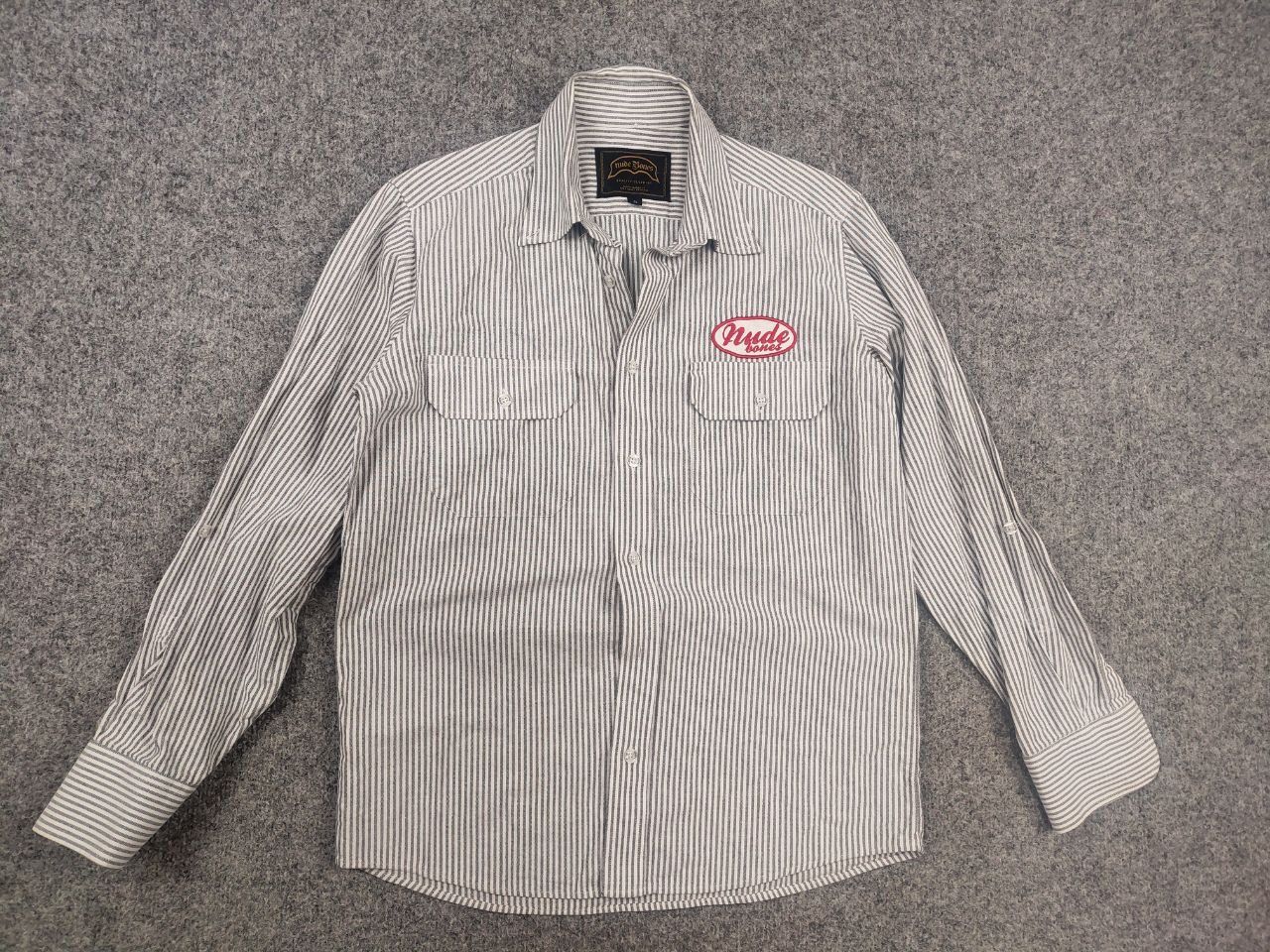 Japanese Brand Nude Bones Vintage Japan Work USA striped shirt embroidery Size US S / EU 44-46 / 1 - 2 Thumbnail