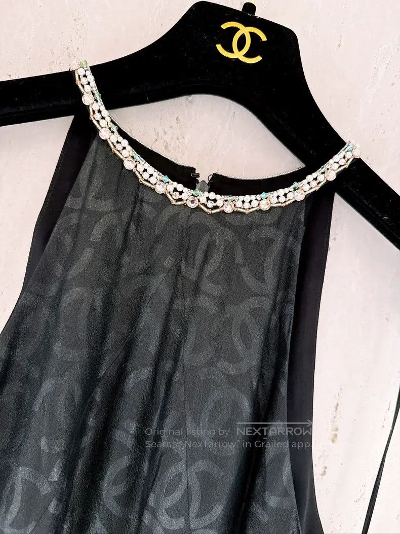 Chanel Chanel 23S full logo pearl hanging neck dress Size XXS / US 00 / IT 34 - 5 Thumbnail