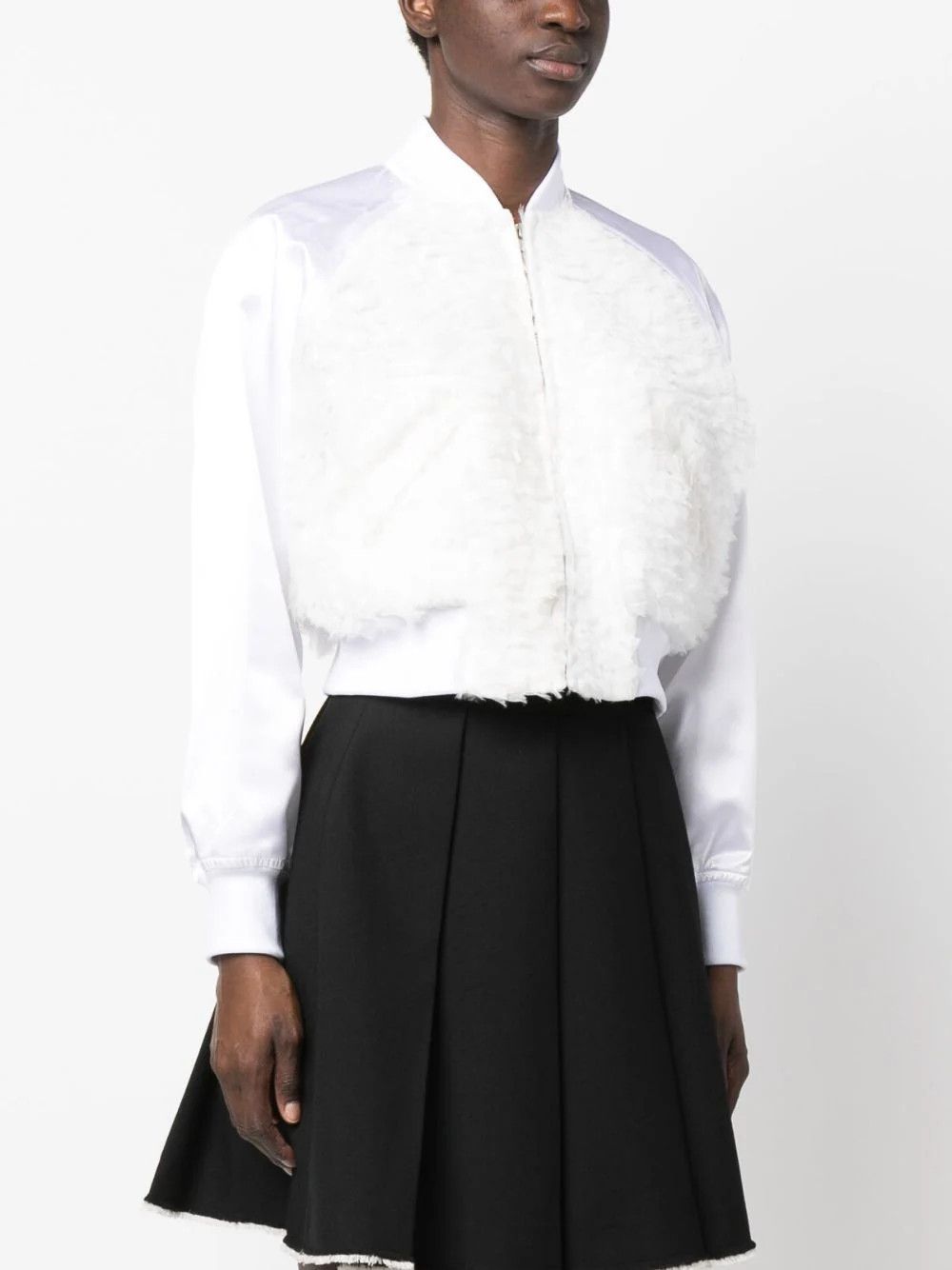 Comme des Garcons Girl o1mle0824 Ruffled Tulle Panel Bomber Jacket in White Size M / US 6-8 / IT 42-44 - 3 Thumbnail