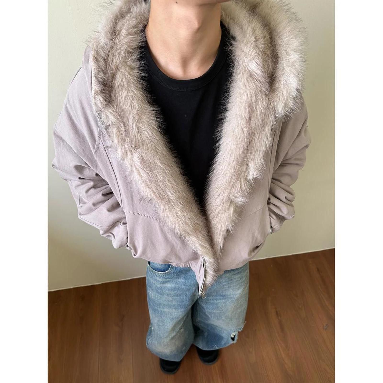 Vintage Fur Collar Bomber Jacket for Men, Warm Outerwear Size US M / EU 48-50 / 2 - 4 Thumbnail