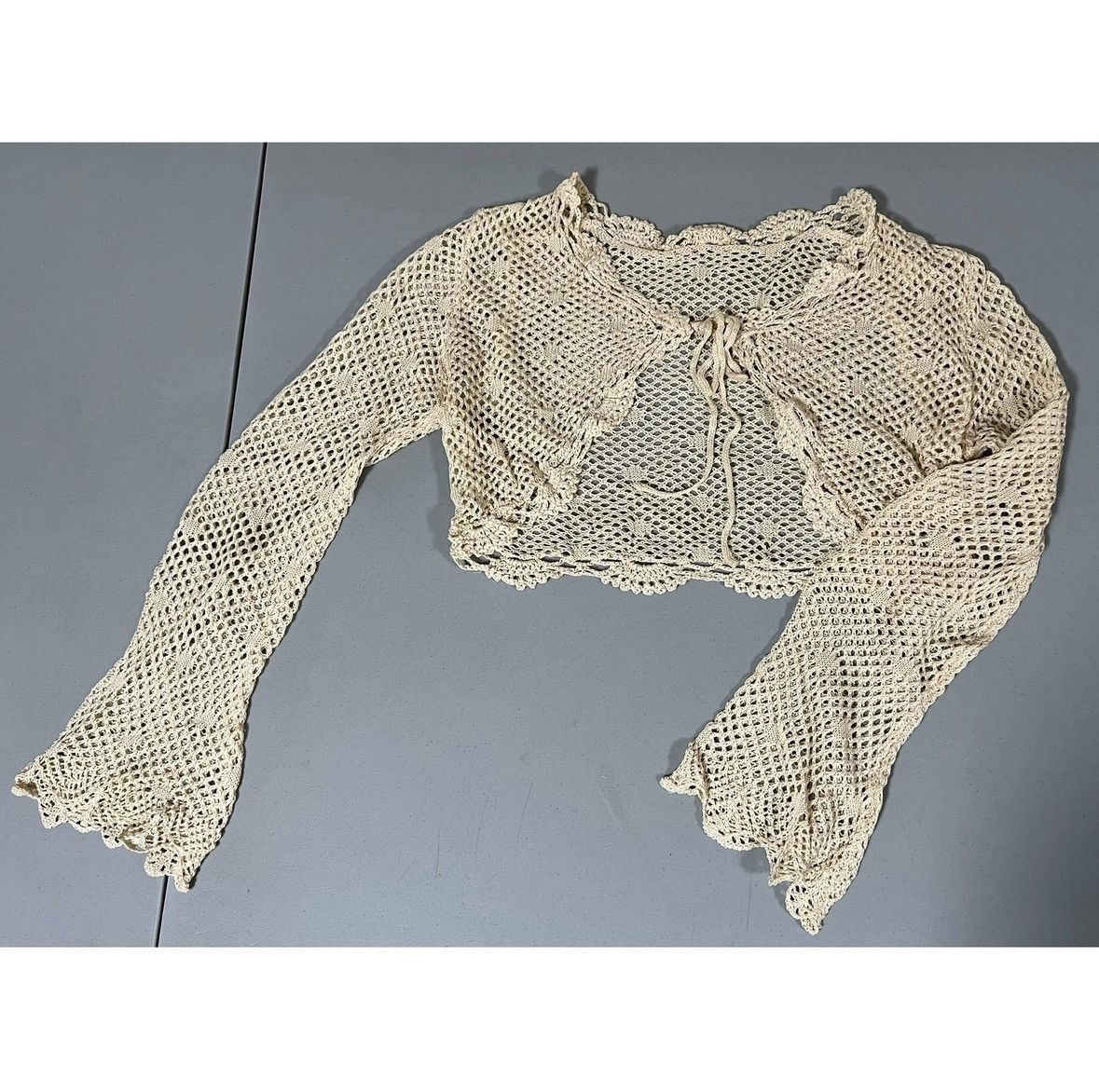 Free People Tan Bohemian Crochet Long Sleeve Cardigan Blouse Top Size M✨ Size M / US 6-8 / IT 42-44 - 2 Thumbnail