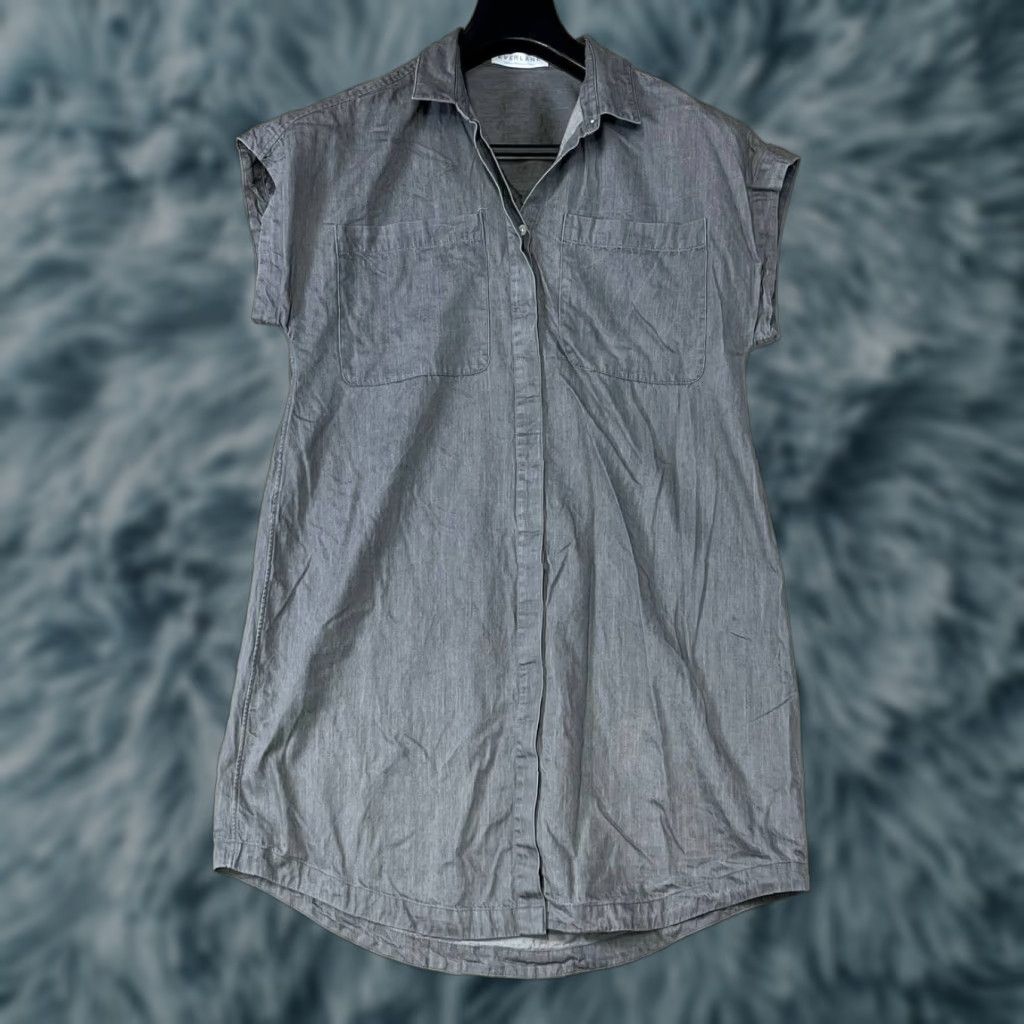 Everlane Everlane Shirt Dress Gray Women's Size S Button Up 100% Cotton/Viscose Pockets Utility Midi Dress Short Sleeve Collared Button Vintage: No Size S / US 4 / IT 40 - 1 Thumbnail