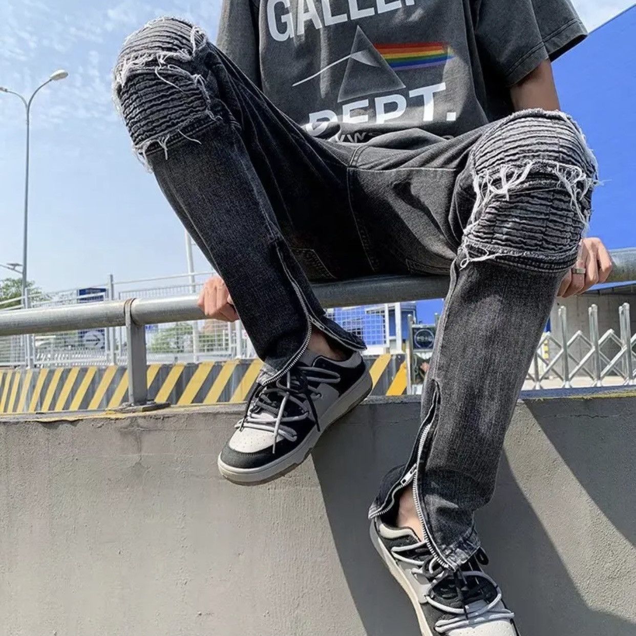 Denime × Jean Y2K Fashion Stretch Slim Ripped Jeans Pants Size US 34 / EU 50 - 6 Thumbnail