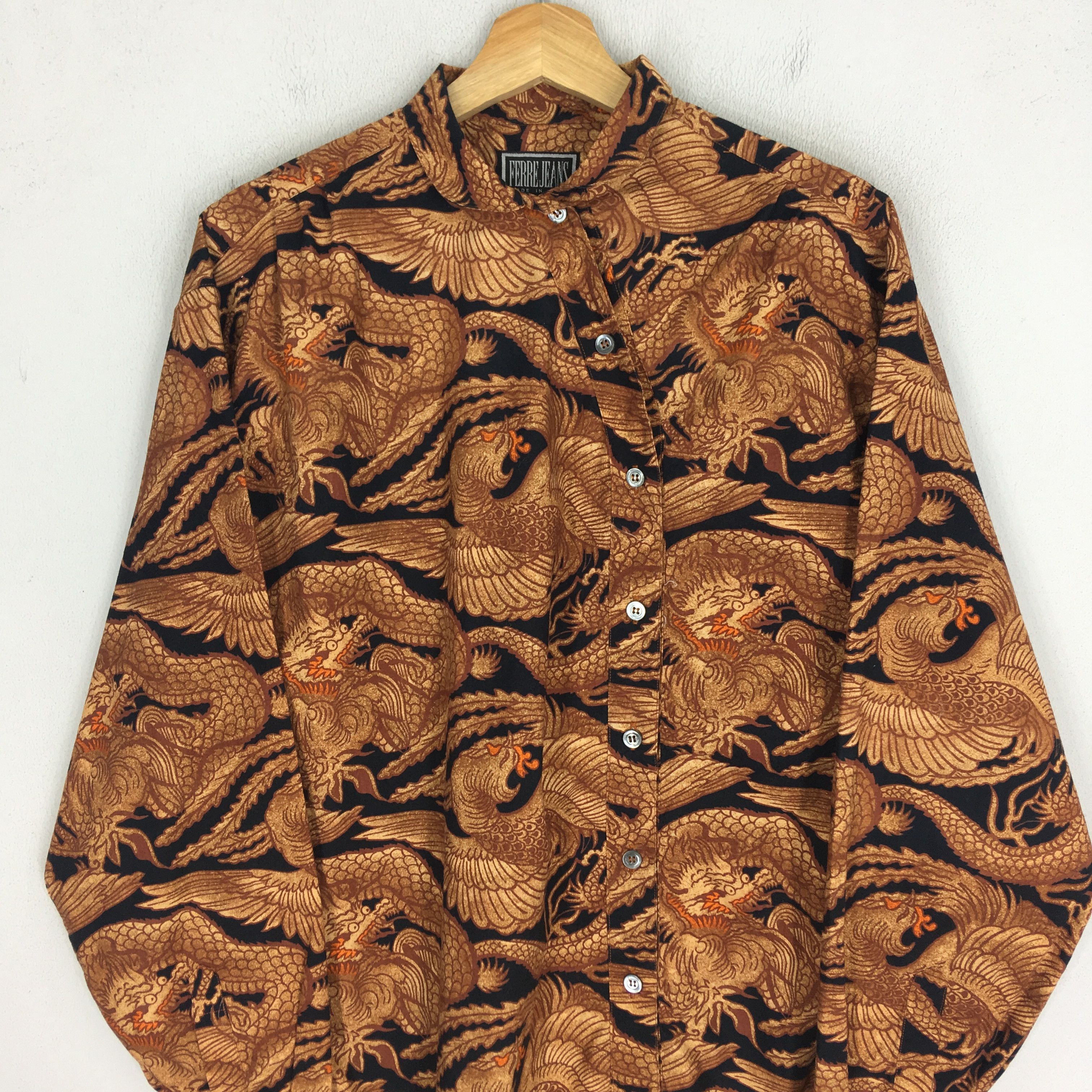 If Six Was Nine Vintage Ferre Jeans Italy Dragon Motif Sukajan Party Disco Size US M / EU 48-50 / 2 - 3 Thumbnail