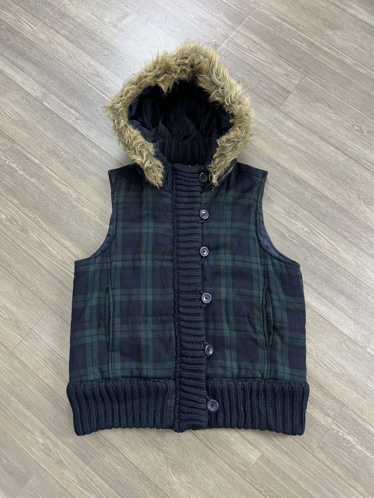 Japanese Brand 2000s Hysteric Glamour Goa Style Plaid Down Jacket Fur Vest Size US M / EU 48-50 / 2 - 1 Thumbnail
