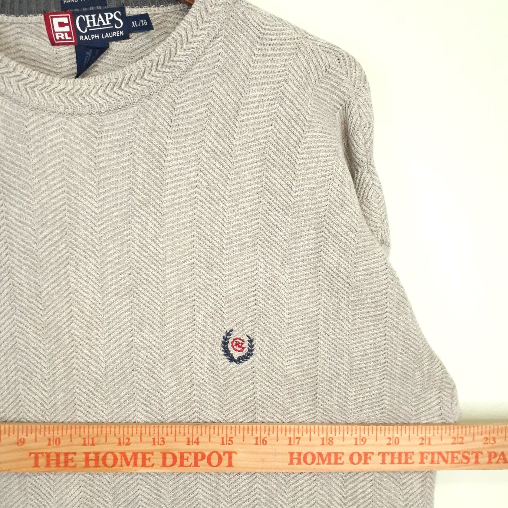 Ralph Lauren VINTAGE Chaps Ralph Lauren Hand Framed Herringbone Fisherman Sweater Mens XL Beige Cotton Knit Round Neck Long Sleeve Pullover Casual MENS Size US XL / EU 56 / 4 - 6 Thumbnail