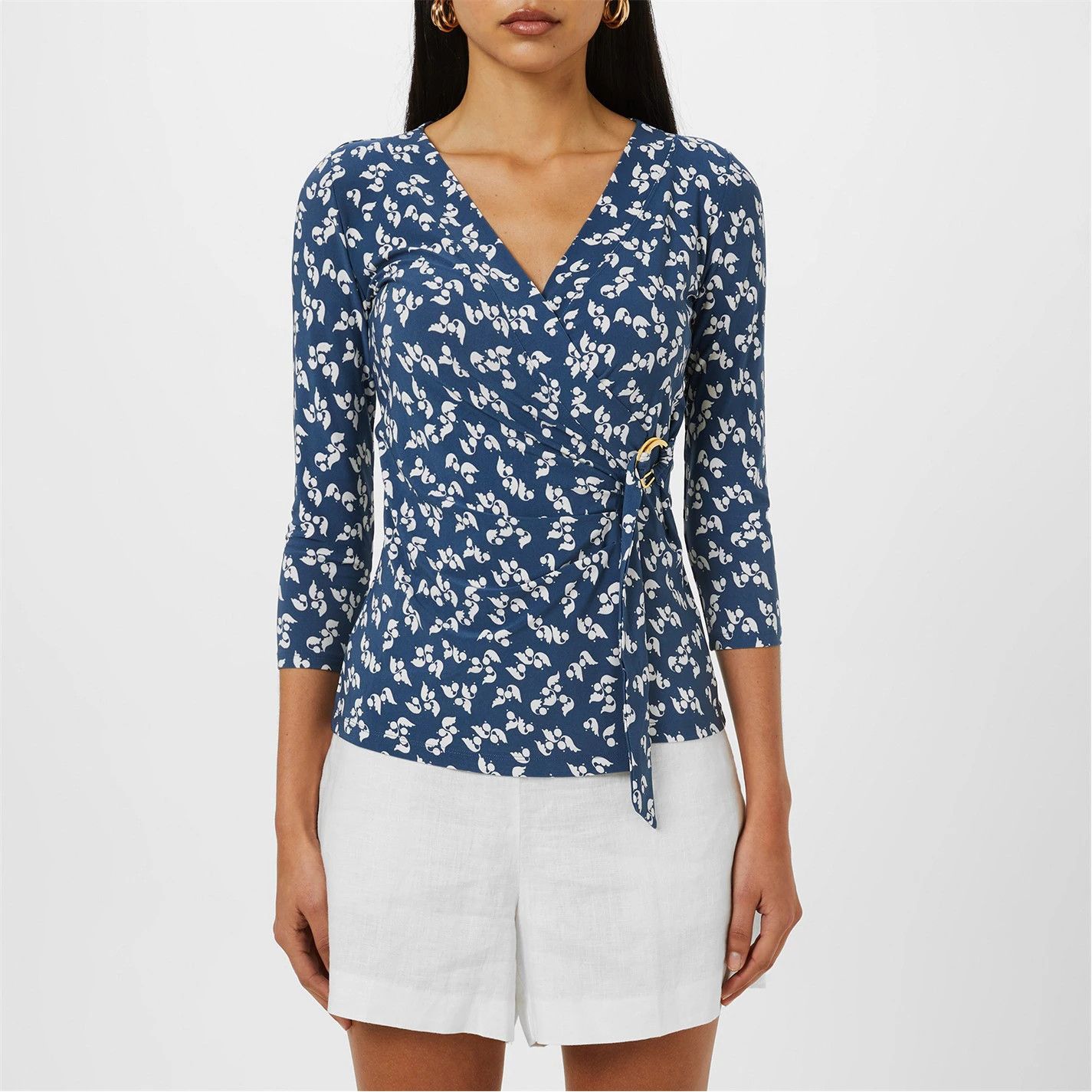 Lauren Ralph Lauren o1g2r1mq1025 Jainab Wrap Top in Blue/Cream Size S / US 4 / IT 40 - 2 Thumbnail