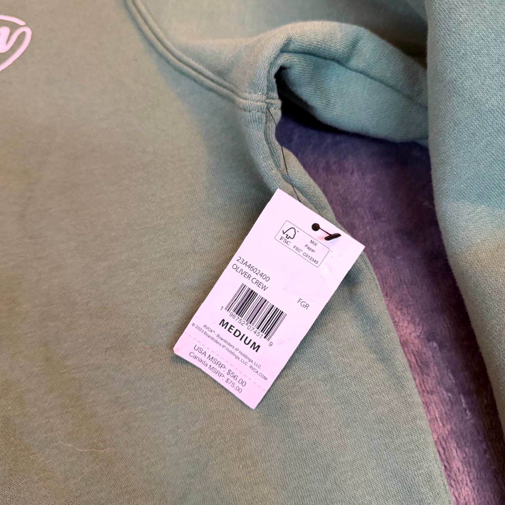 RVCA RVCA Oliver Crew Mens Sweatshirt Forest Green Graphic Logo Fleece Medium NEW Size US M / EU 48-50 / 2 - 3 Thumbnail
