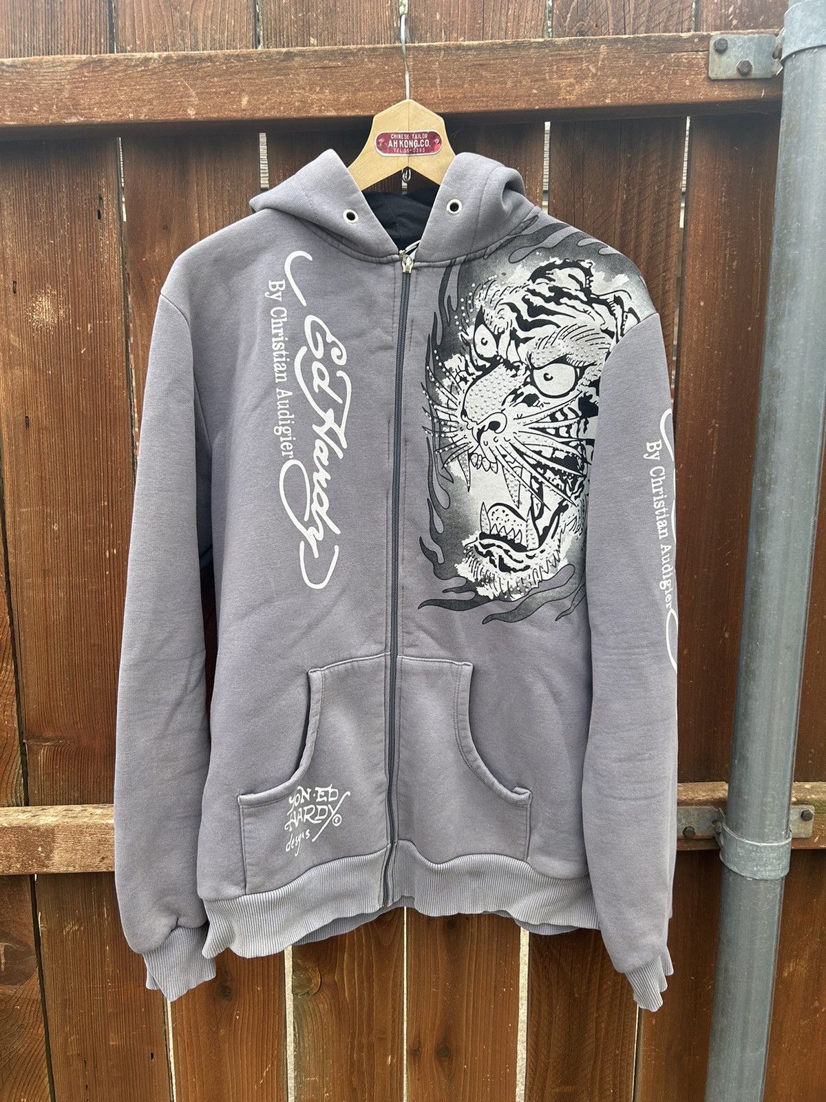 image of Christian Audigier Studded Jacket Size L in Grey, Men's