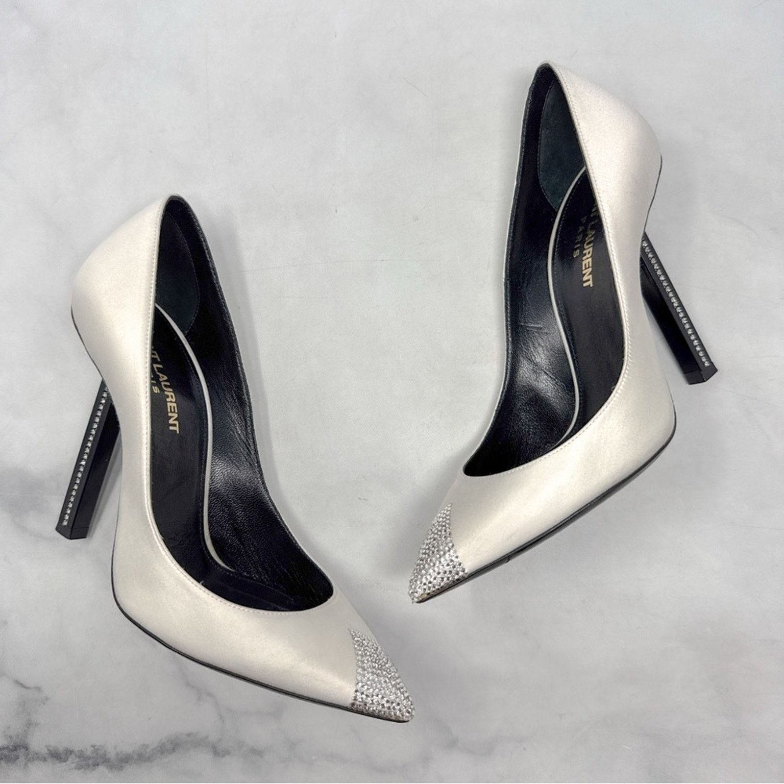 Saint Laurent Paris Saint Laurent Tower 110 Strass Silk Satin Pointed Toe Heels Size US 6.5 / IT 36.5 - 2 Thumbnail
