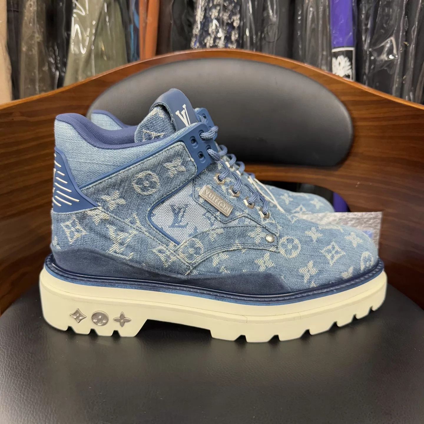 Louis Vuitton LV Oberkampf Blue Monogram Martin Boot 7.5US 98New Size US 8.5 / EU 41-42 - 4 Thumbnail