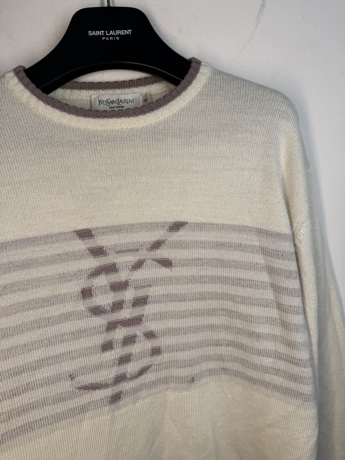 Yves Saint Laurent Beige YSL Sweater Big Logo Lightweight Size US M / EU 48-50 / 2 - 2 Thumbnail
